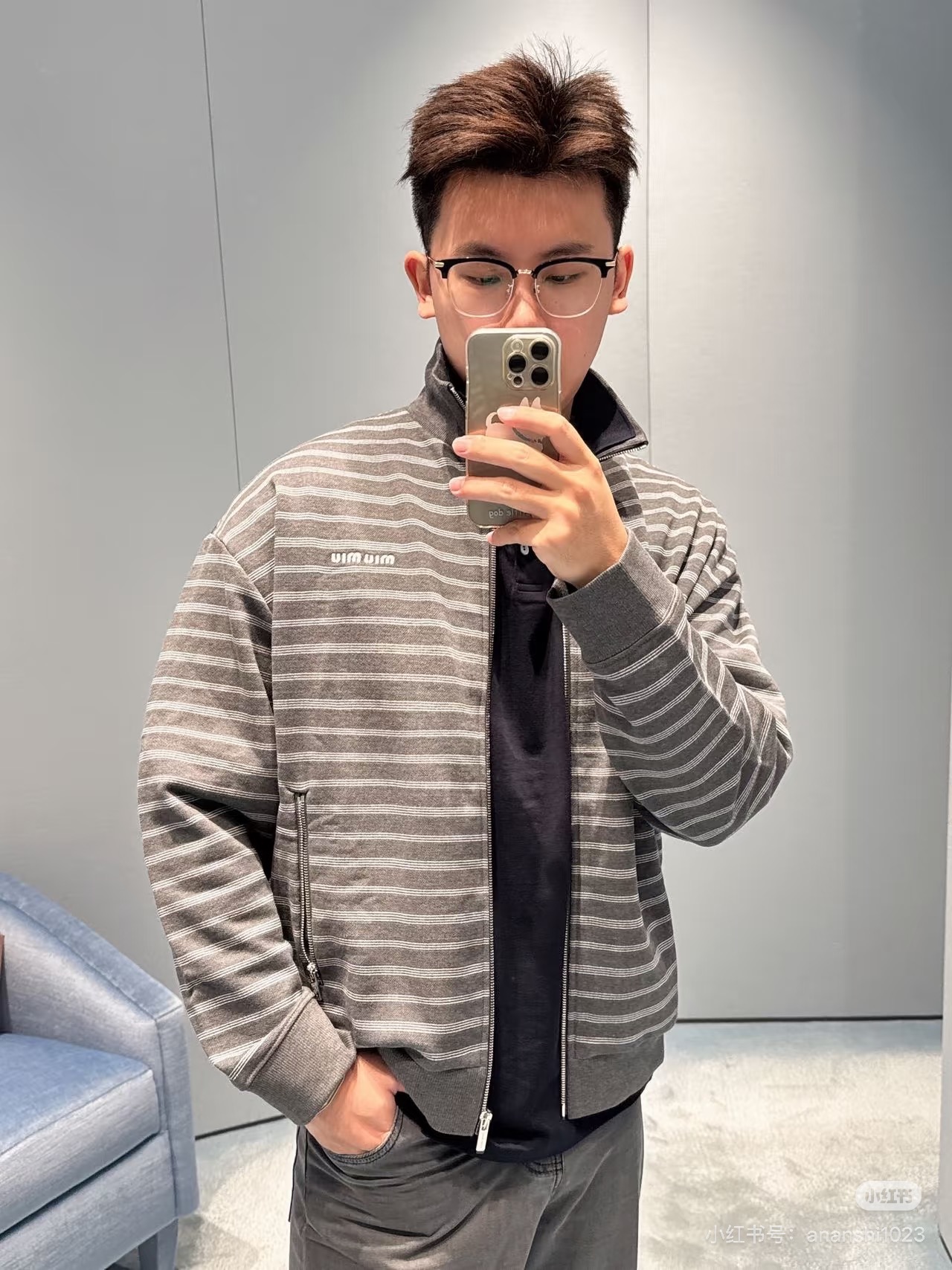 Miu Mi*/Miu Miu letter embroidered counterpoint striped zipper jacket The stripe spacing is accurately aligned, and the width and color of each strip are aligned with the original version - Image 18