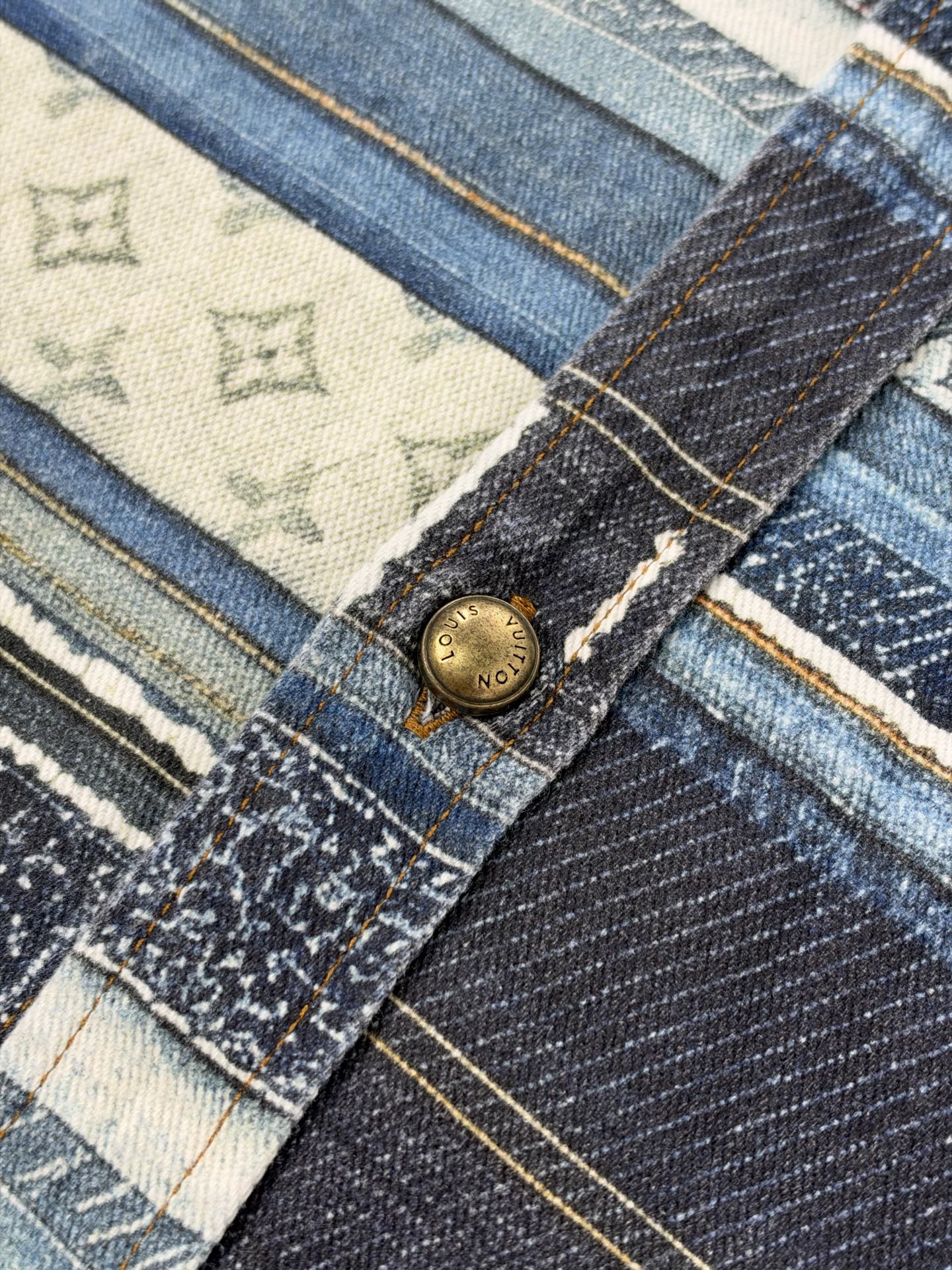 1V/Louis SS27 Monogram patchwork striped print denim shirt The entire denim base fabric is matched with full-width positioning printing - Image 7