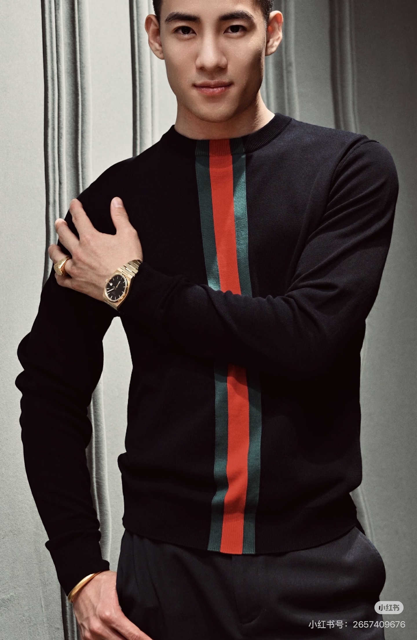 Gucc*/Gucci SS26 vertical striped jacquard knitted crew neck sweater The whole piece is made of custom-woven wool blended yarn - Image 14