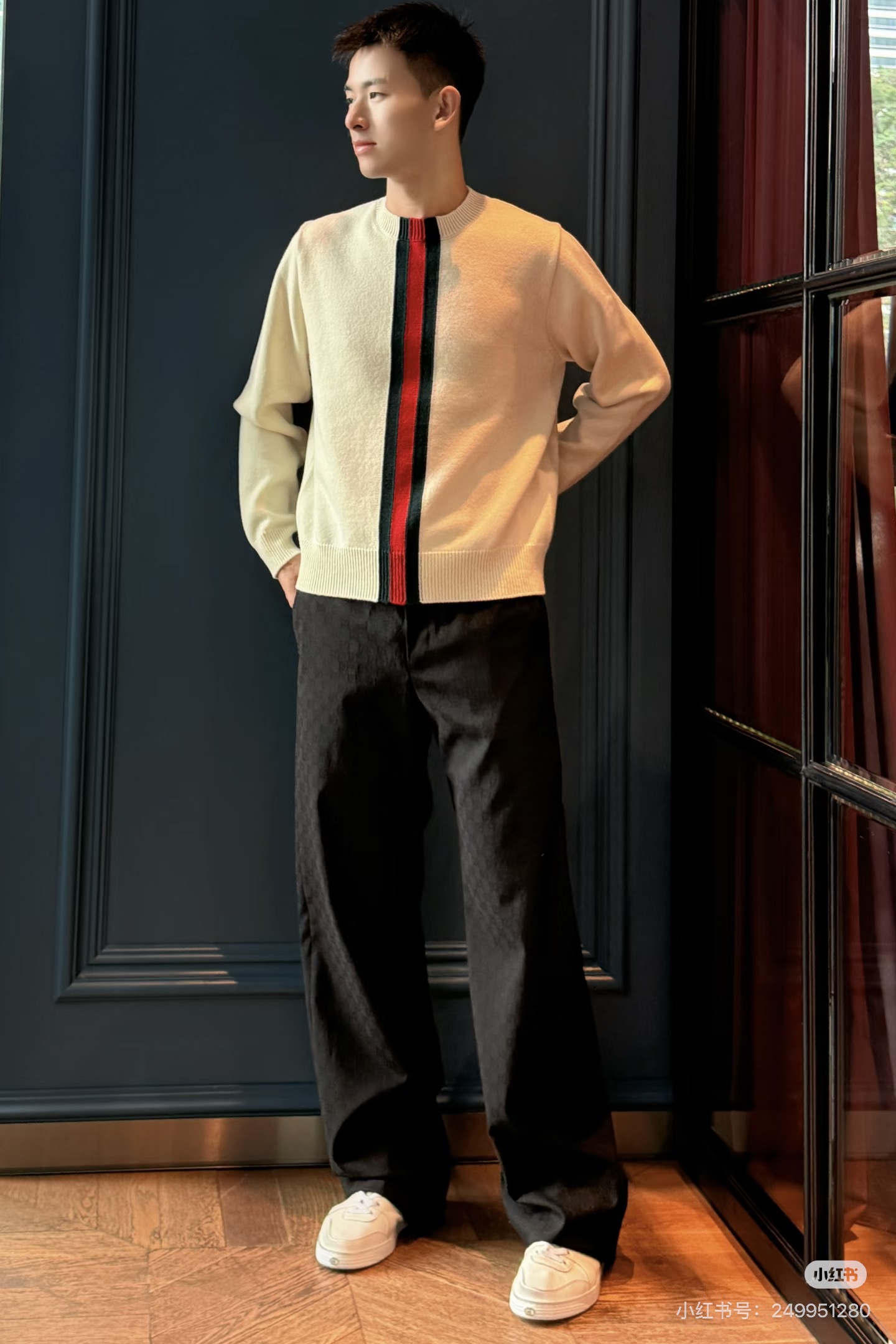 Gucc*/Gucci SS26 vertical striped jacquard knitted crew neck sweater The whole piece is made of custom-woven wool blended yarn - Image 17