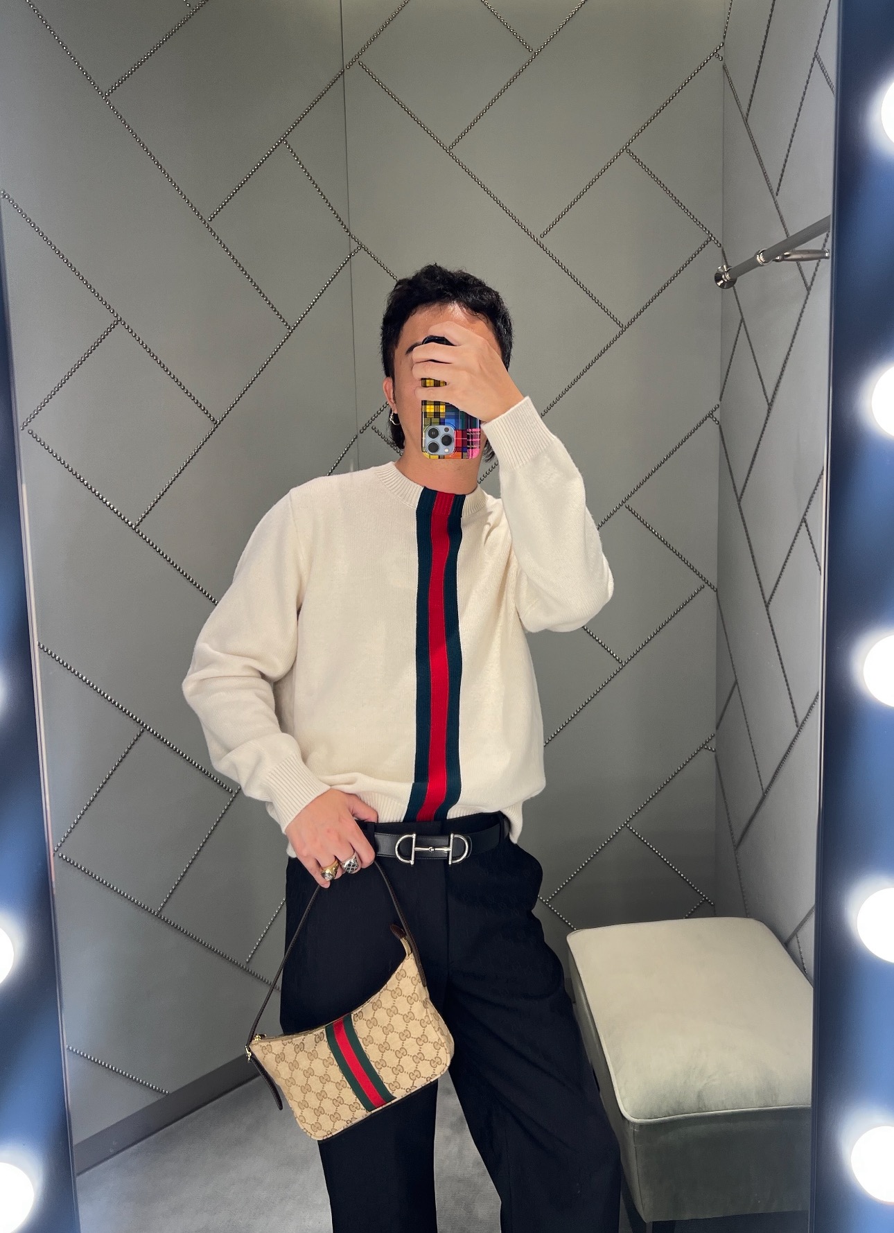 Gucc*/Gucci SS26 vertical striped jacquard knitted crew neck sweater The whole piece is made of custom-woven wool blended yarn - Image 19
