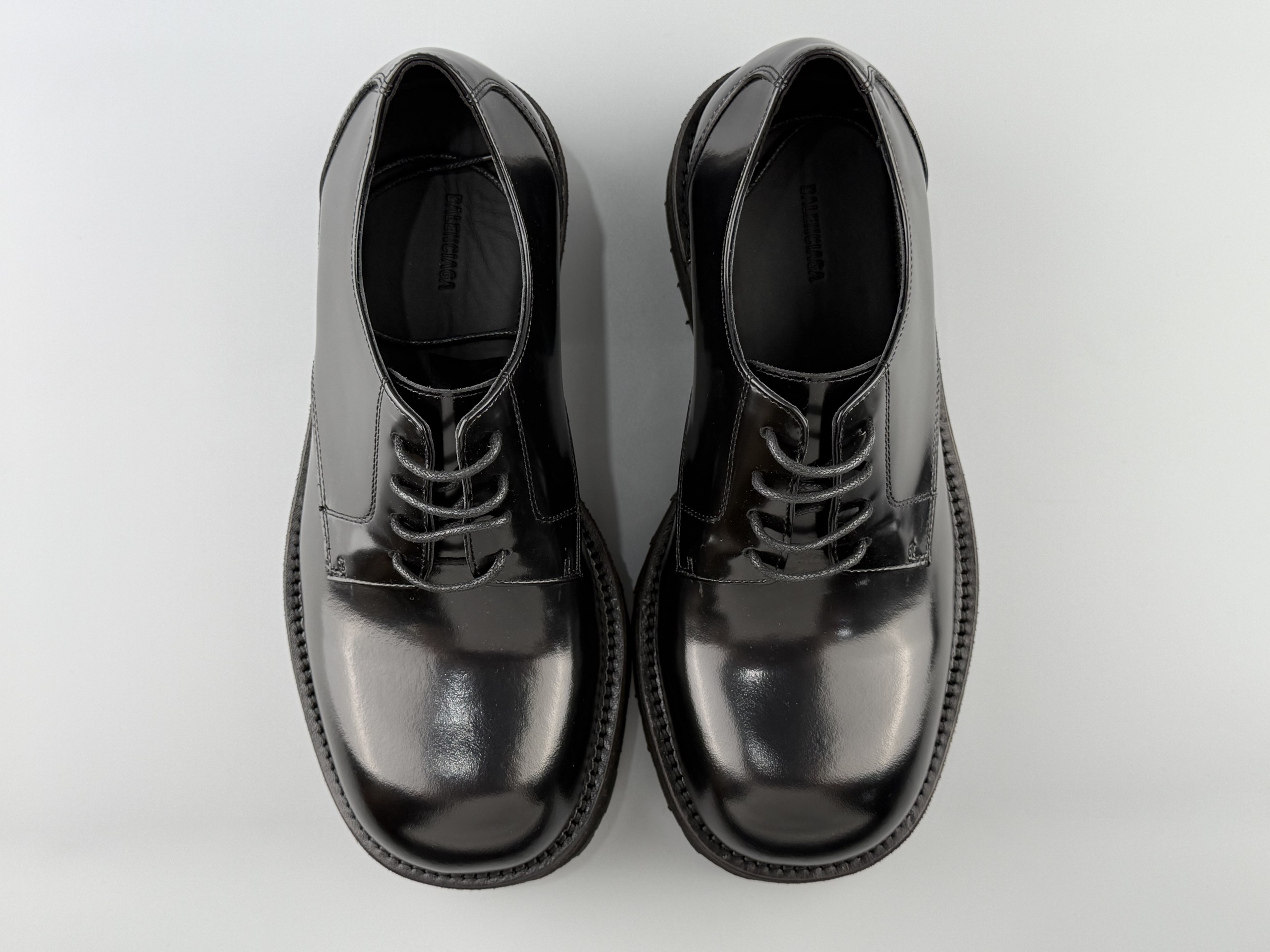 Balenciaga Venom pour cow leather round toe lace-up Derby shoes casual leather shoes men's black Size: 39 40 41 42 43 44 45 46 - Image 8