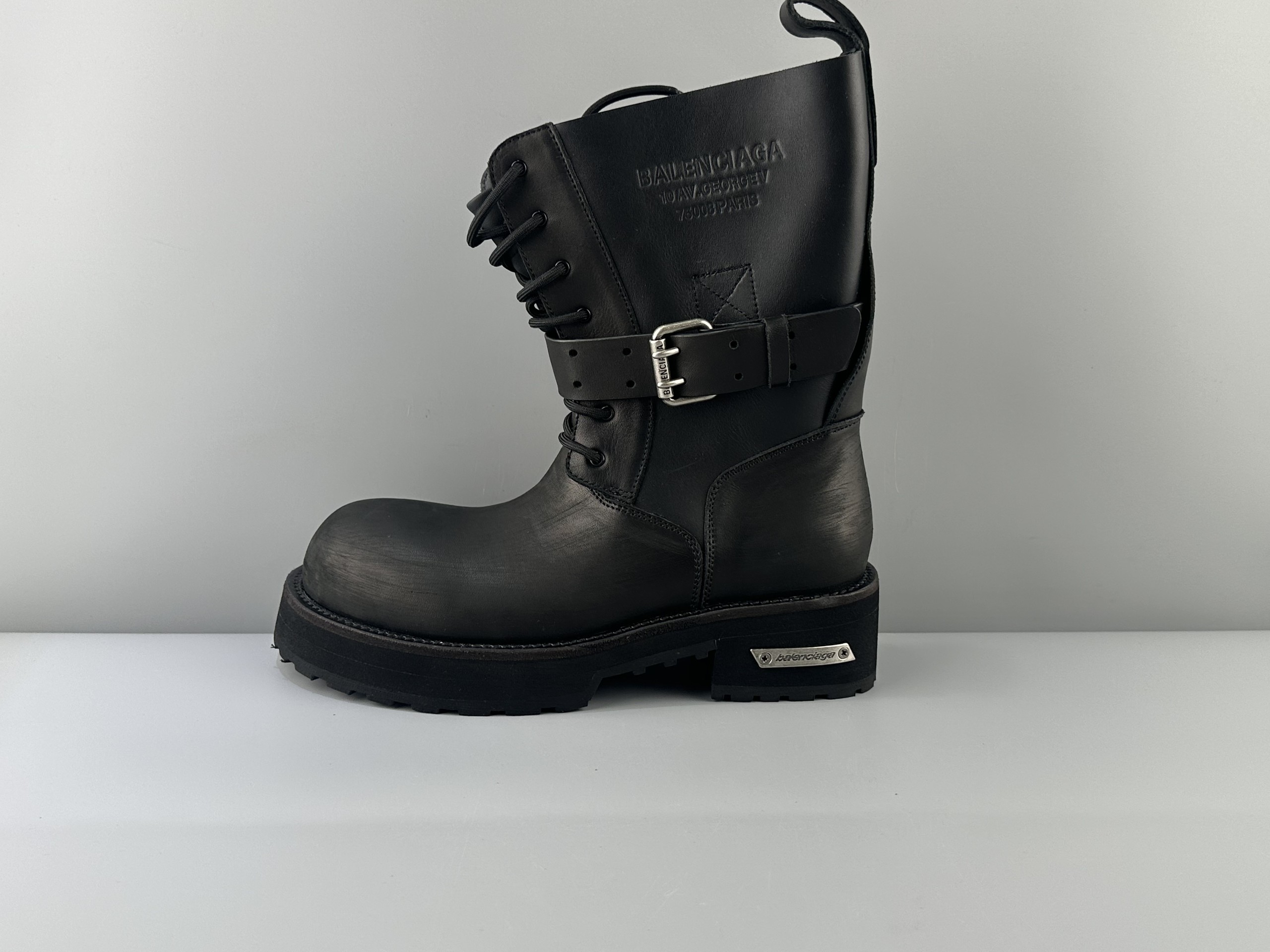 Balenciaga Venom calfskin round toe buckle high boots venom boots Size: 39 40 41 42 43 44 45
