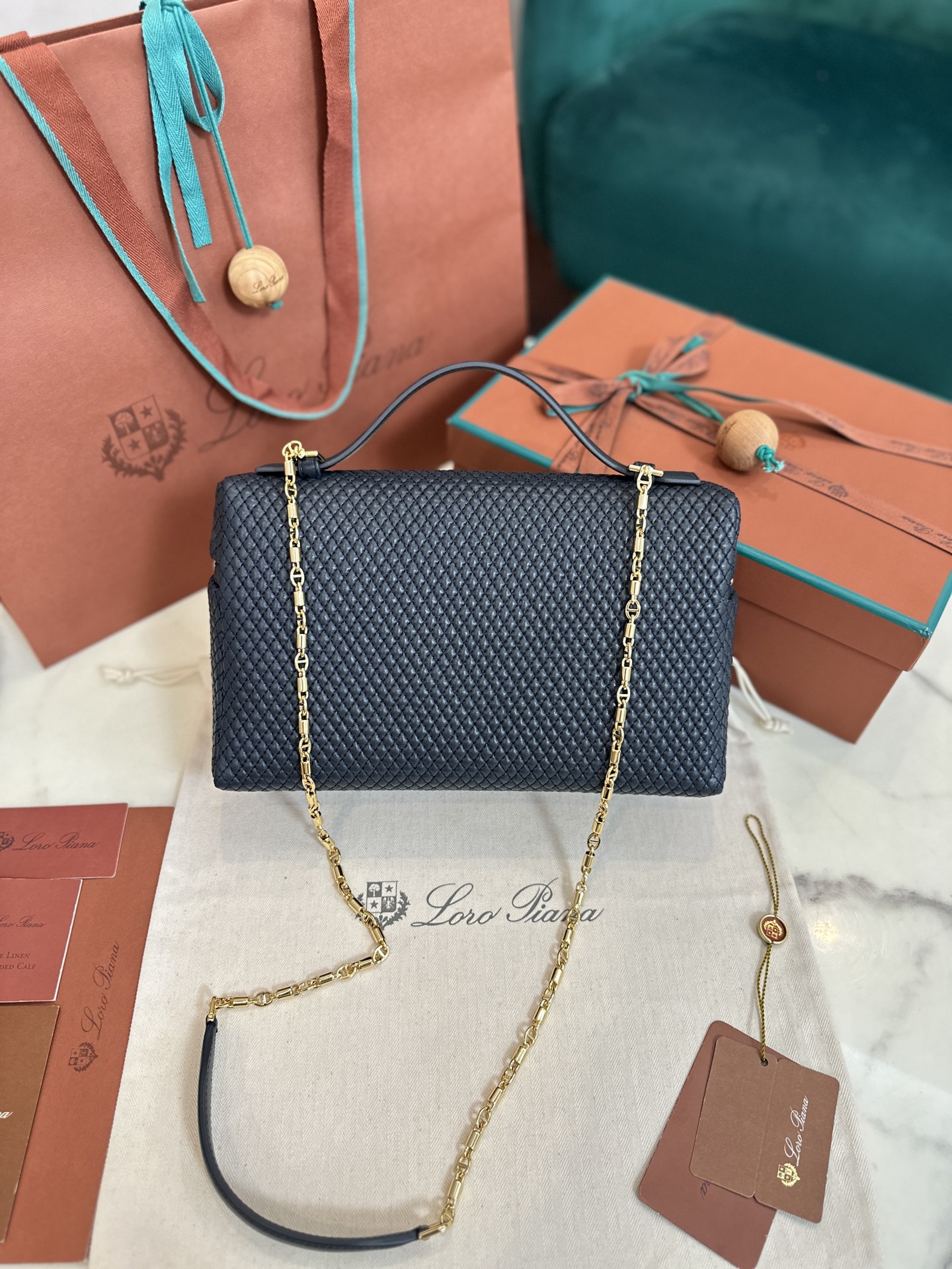 Loro Piana Extra Pocket L27 Noyo Panya L19CM clutch crossbody bag Lambskin imported from Italy Navy blue gold buckle Original imported all-steel hardware New hardware|Shoulder straps Size: 16*27*10 - Image 8