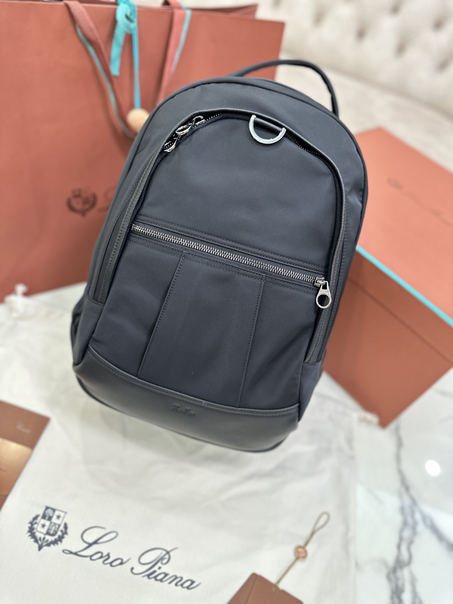 Pioneer Medium Backpack black Dual compartments: zip pocket, open pocket and pen holder in one compartment; laptop organizer in the other Two-way zipper Size: 27*42*20 Material: canvas with cow leather - Image 2