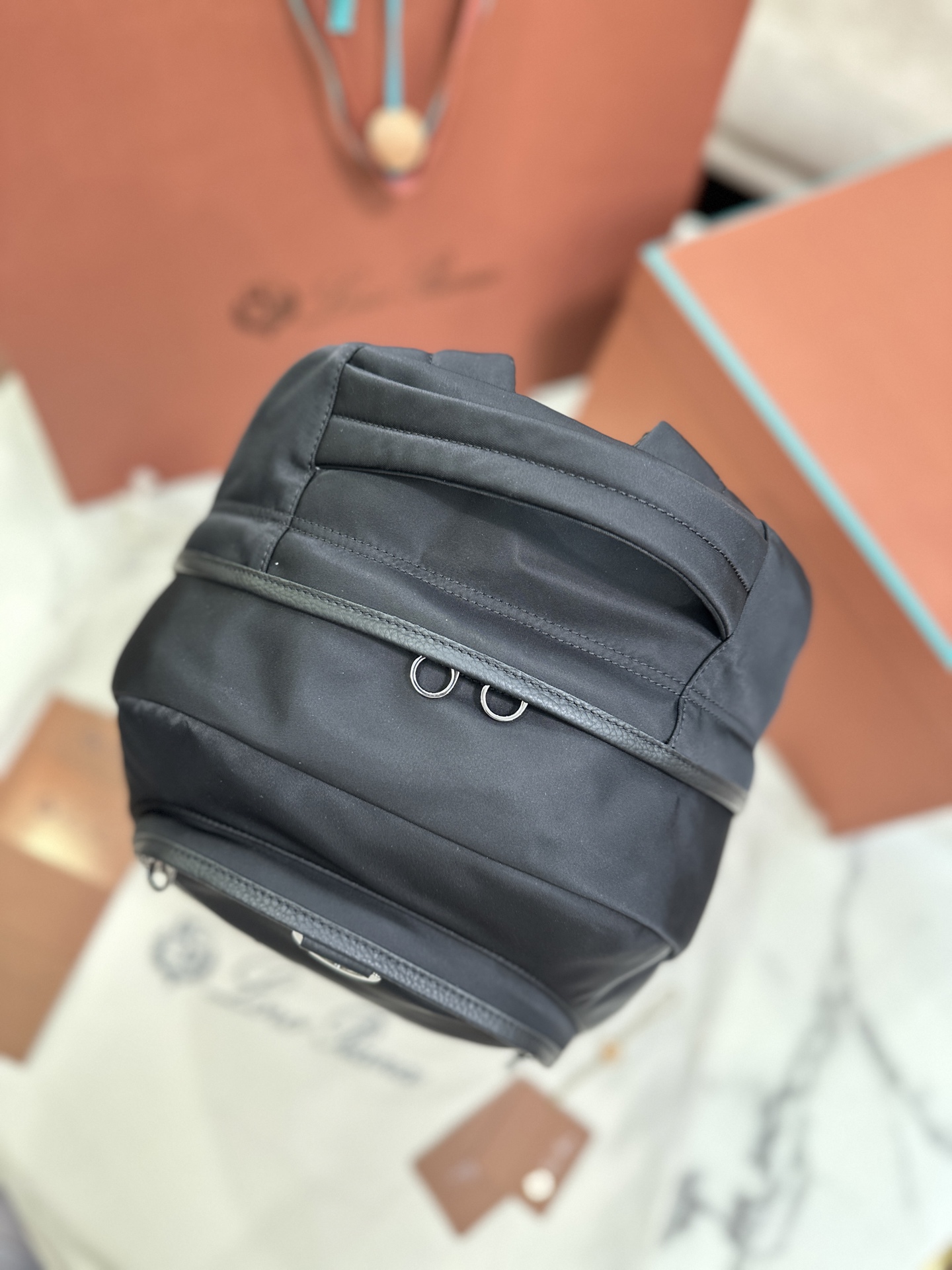 Pioneer Medium Backpack black Dual compartments: zip pocket, open pocket and pen holder in one compartment; laptop organizer in the other Two-way zipper Size: 27*42*20 Material: canvas with cow leather - Image 6