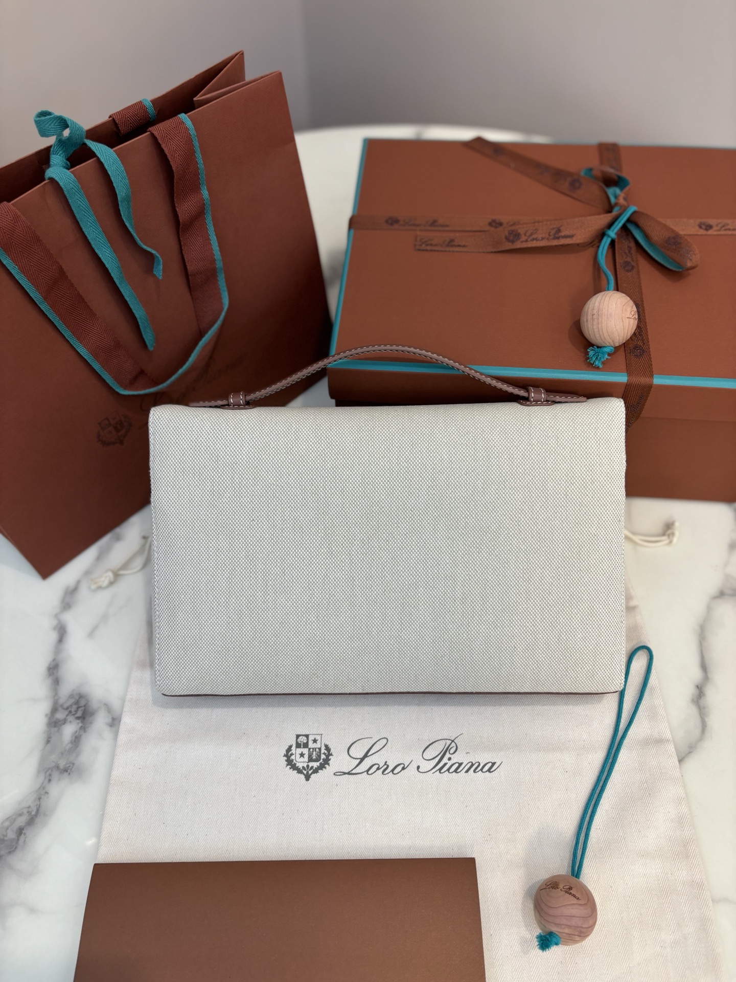 Loro Piana Extra Pouch Clutch Detachable zip with tonal logo canvas Size: 29*18*5cm - Image 7