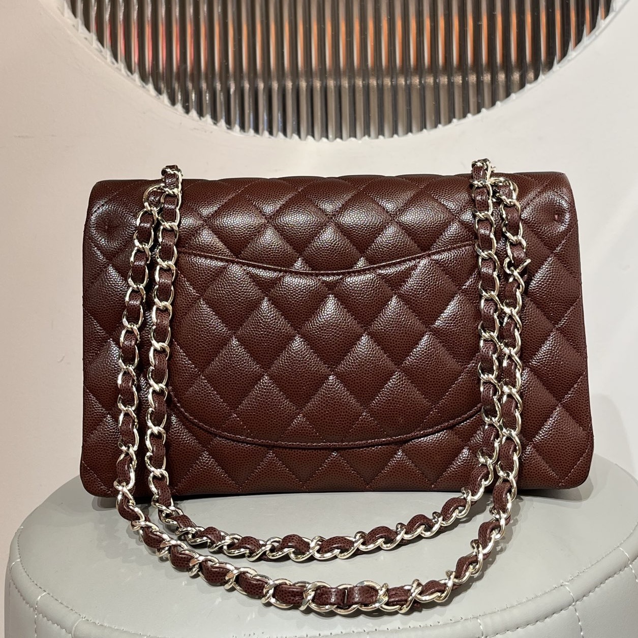 CF original fine-grained caviar medium size 25.5 CM 🫘maroon light gold buckle - Image 2