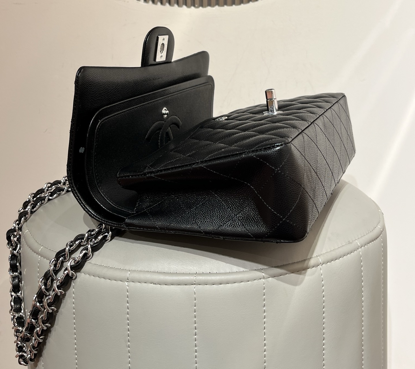 CF original fine-grained caviar 25.5CM black silver buckle - Image 8