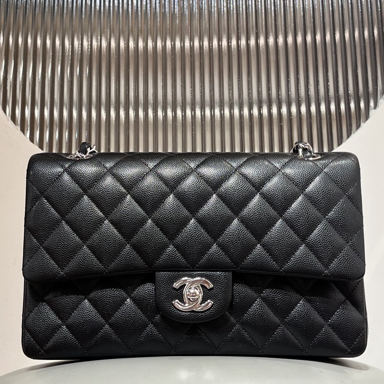CF original fine-grained caviar 25.5CM black silver buckle - Image 9
