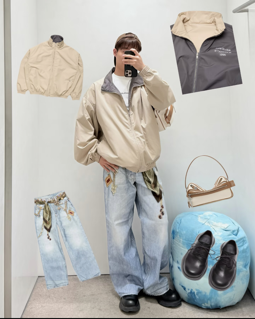 Acne Studios was silk scarf jewelry chain 3D printed jeans Fabric: Made of brushed non-elastic fabric, 3D effect printing details, laser burning positioning and cutting, the overall routing is straight and delicate, the fabric is comfortable and soft, the color is consistent and there is no color difference, it can be matched with the same style to create a fashionable look, to control various occasions, customized hardware, threads, accessories, matching, same style for men and women -Color: old blue -Size: XXS XS S M L XL - Image 22
