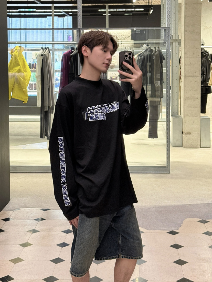 Balenciaga Balenciaga 26ss SEGA Sega co-branded offset overprint logo long-sleeved T-shirt Fabric: Made of double yarn retro plain knitted fabric 320g, with 32S double yarn 1*1 thread, custom hardware, thread, accessories, plate alignment, same style for men and women -Color: black -Size: XS S M L - Image 13