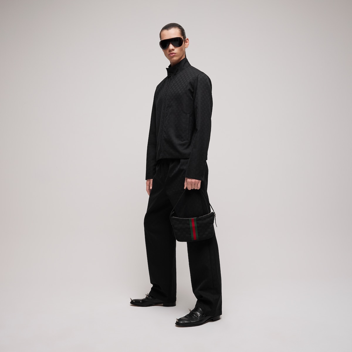 Gucc*/Gucci SS26 GG all-over printed dark pattern jacquard suit trousers A full set of custom-woven dark-grain jacquard fabrics, specifically custom-woven dark-grain jacquard - Image 11