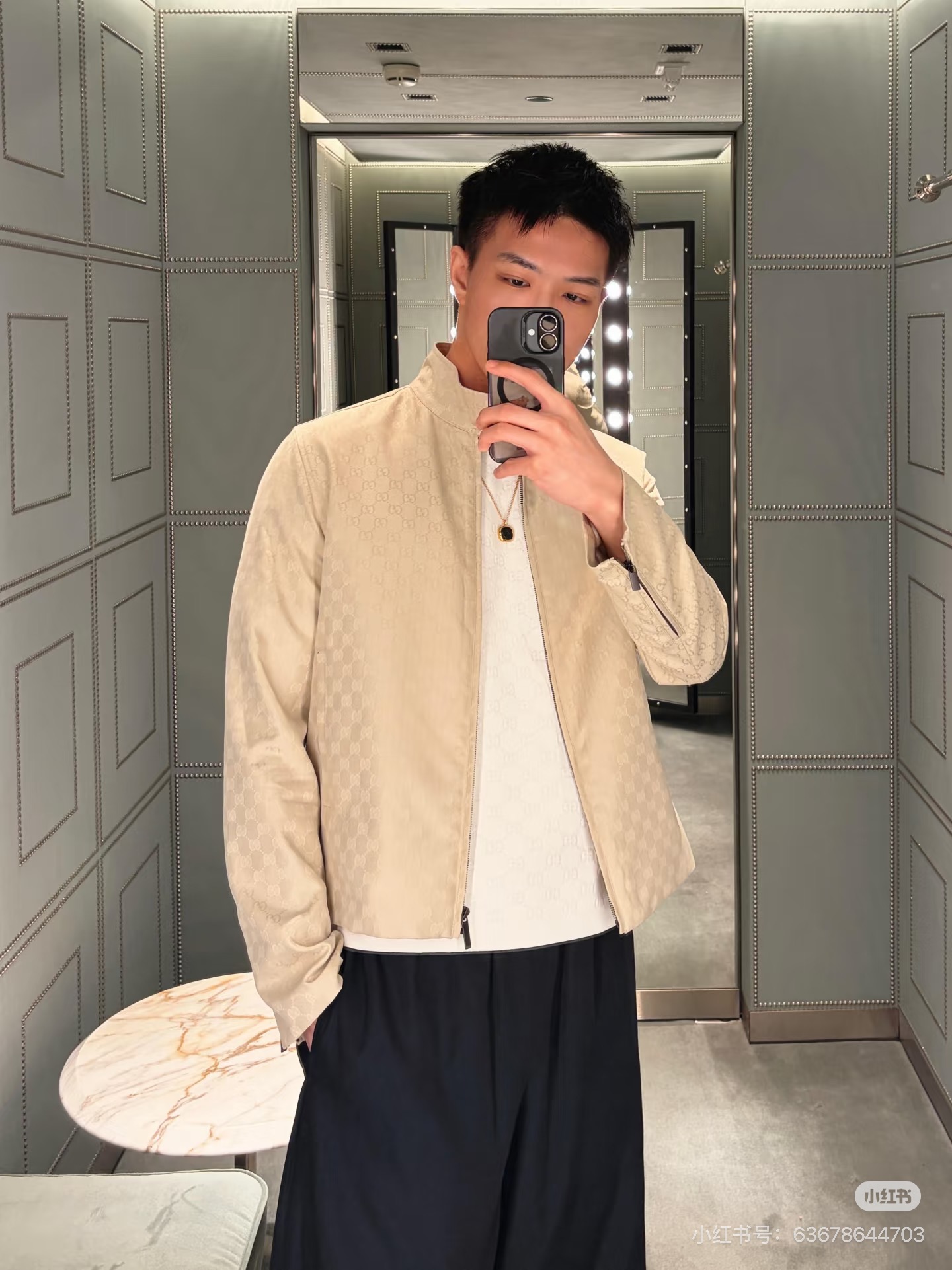 Gucc*/Gucci SS26 GG all-over printed dark pattern jacquard suit trousers A full set of custom-woven dark-grain jacquard fabrics, specifically custom-woven dark-grain jacquard - Image 15