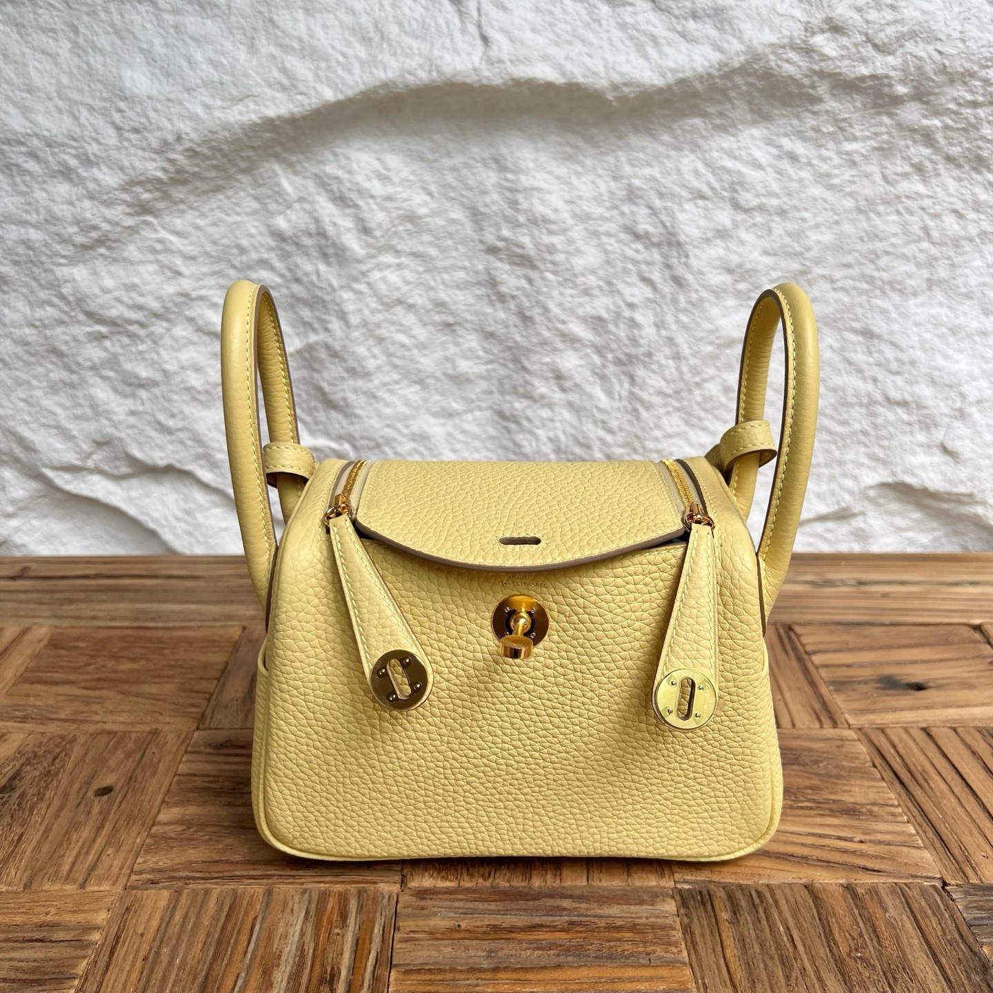 MiniLindy 19cm Clemence original imported tc large cowhide leather Color: 1Z chick yellow Fully handmade wax stitching Gold buckle customized✈️