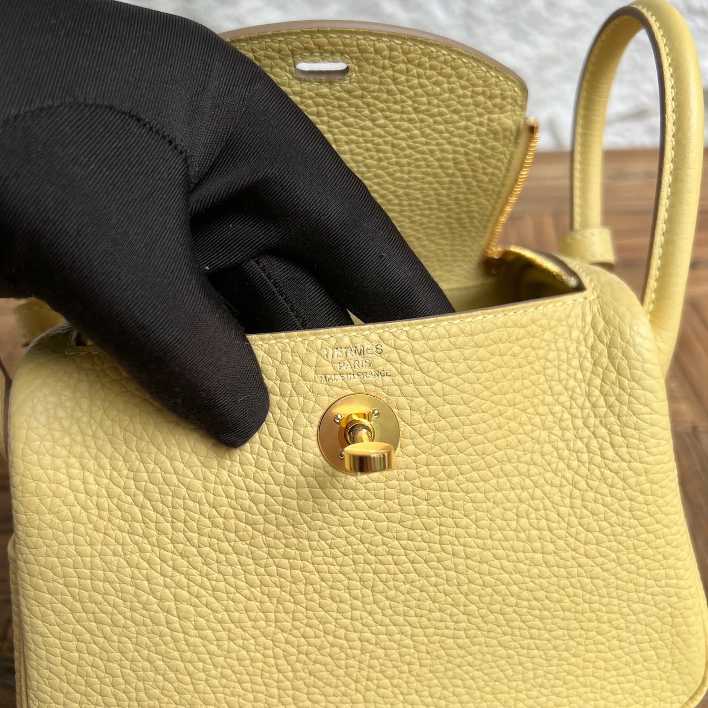 MiniLindy 19cm Clemence original imported tc large cowhide leather Color: 1Z chick yellow Fully handmade wax stitching Gold buckle customized✈️ - Image 7