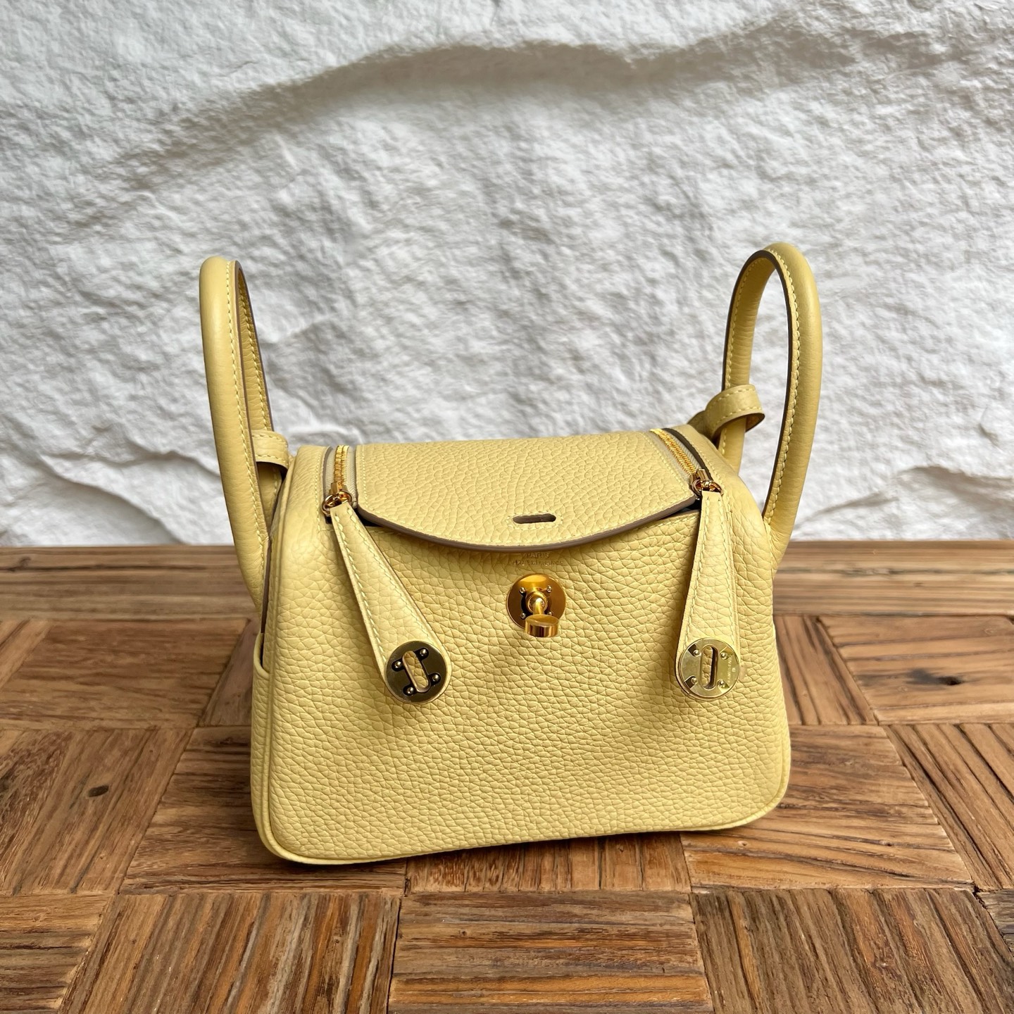 MiniLindy 19cm Clemence original imported tc large cowhide leather Color: 1Z chick yellow Fully handmade wax stitching Gold buckle customized✈️ - Image 10