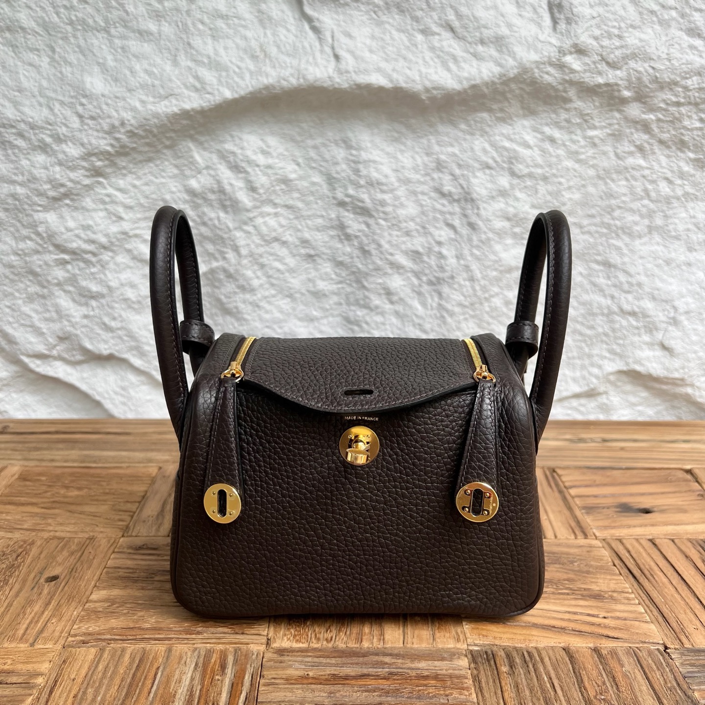 MiniLindy 19cm Clemence original imported tc large cowhide leather Color: Ck46 ebony color Fully handmade wax stitching Gold buckle customized✈️