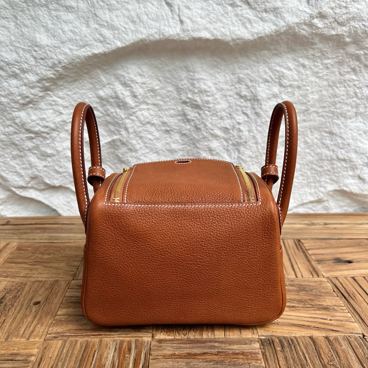MiniLindy 19cm Barenia original imported grain saddle leather Color: CC34 original color Fauve Fully handmade wax stitching Gold buckle customized✈️ - Image 4