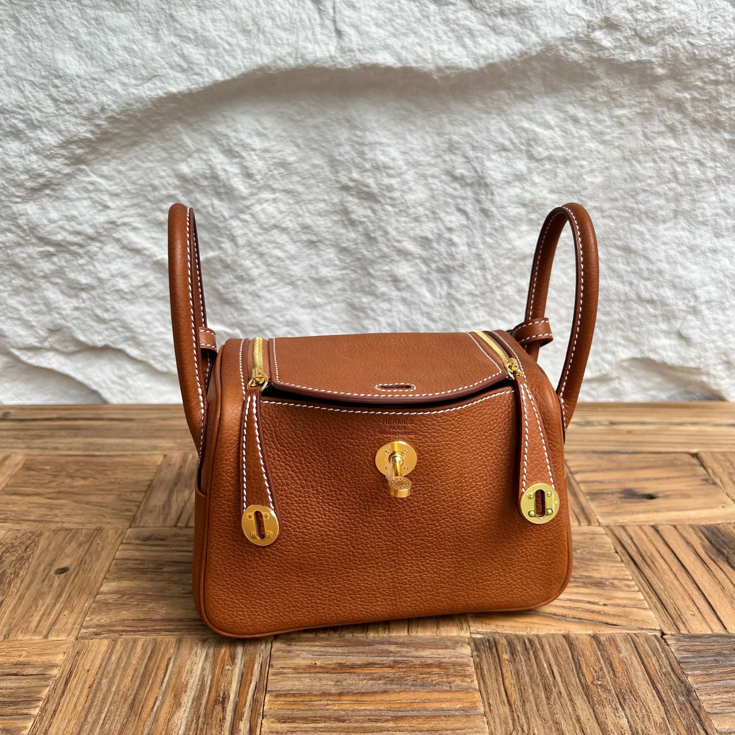 MiniLindy 19cm Barenia original imported grain saddle leather Color: CC34 original color Fauve Fully handmade wax stitching Gold buckle customized✈️ - Image 10
