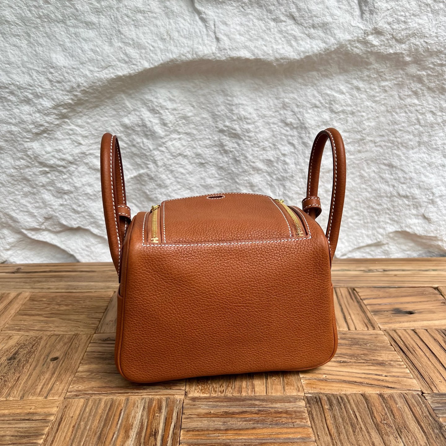 MiniLindy 19cm Barenia original imported grain saddle leather Color: CC34 original color Fauve Fully handmade wax stitching Gold buckle customized✈️ - Image 11