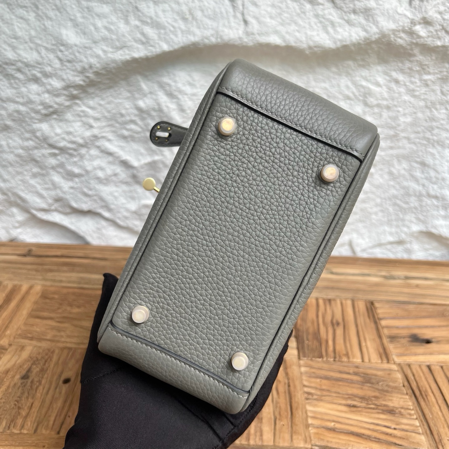Newly made MiniLindy 19cm Clemence original imported tc cowhide Color: 0L cumulonimbus gray Fully handmade wax stitching Gold buckle Stock - Image 9