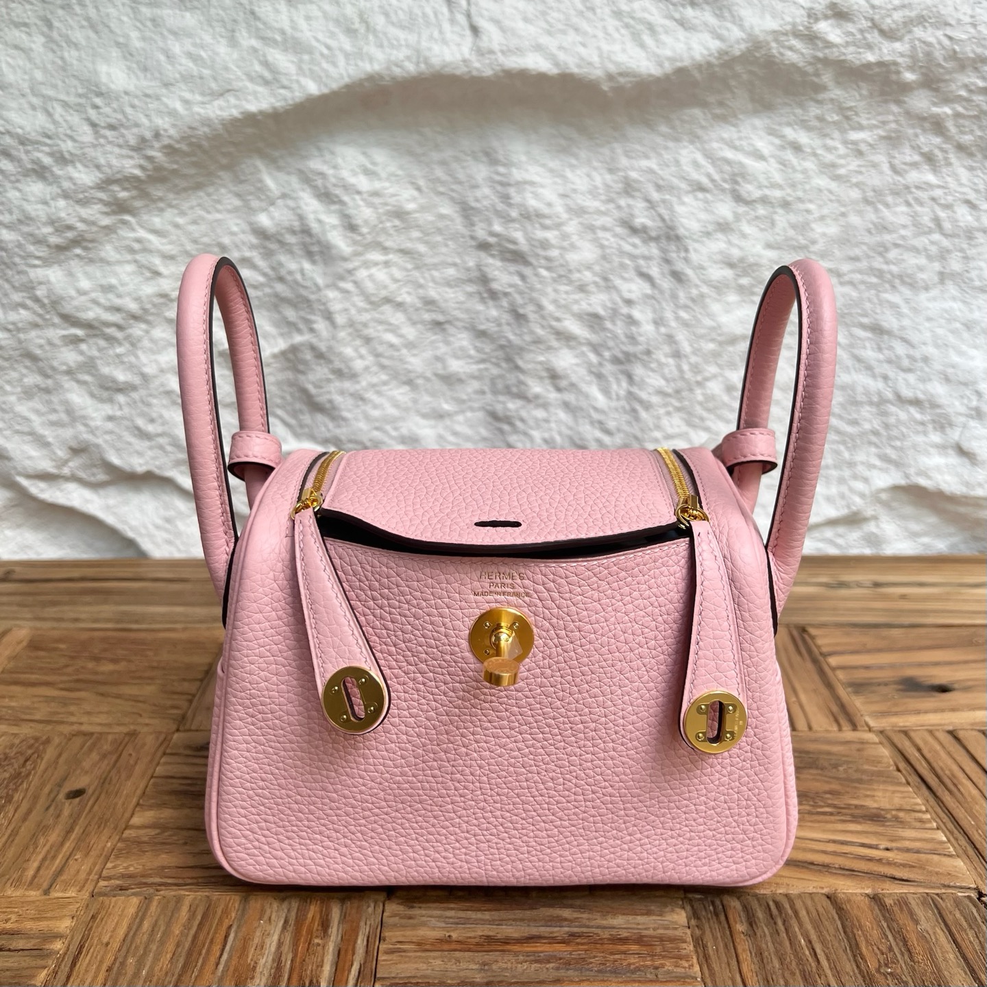 MiniLindy 19cm Clemence original imported tc large cowhide leather Color: 3Q new pink Fully handmade wax stitching Gold buckle customized✈️