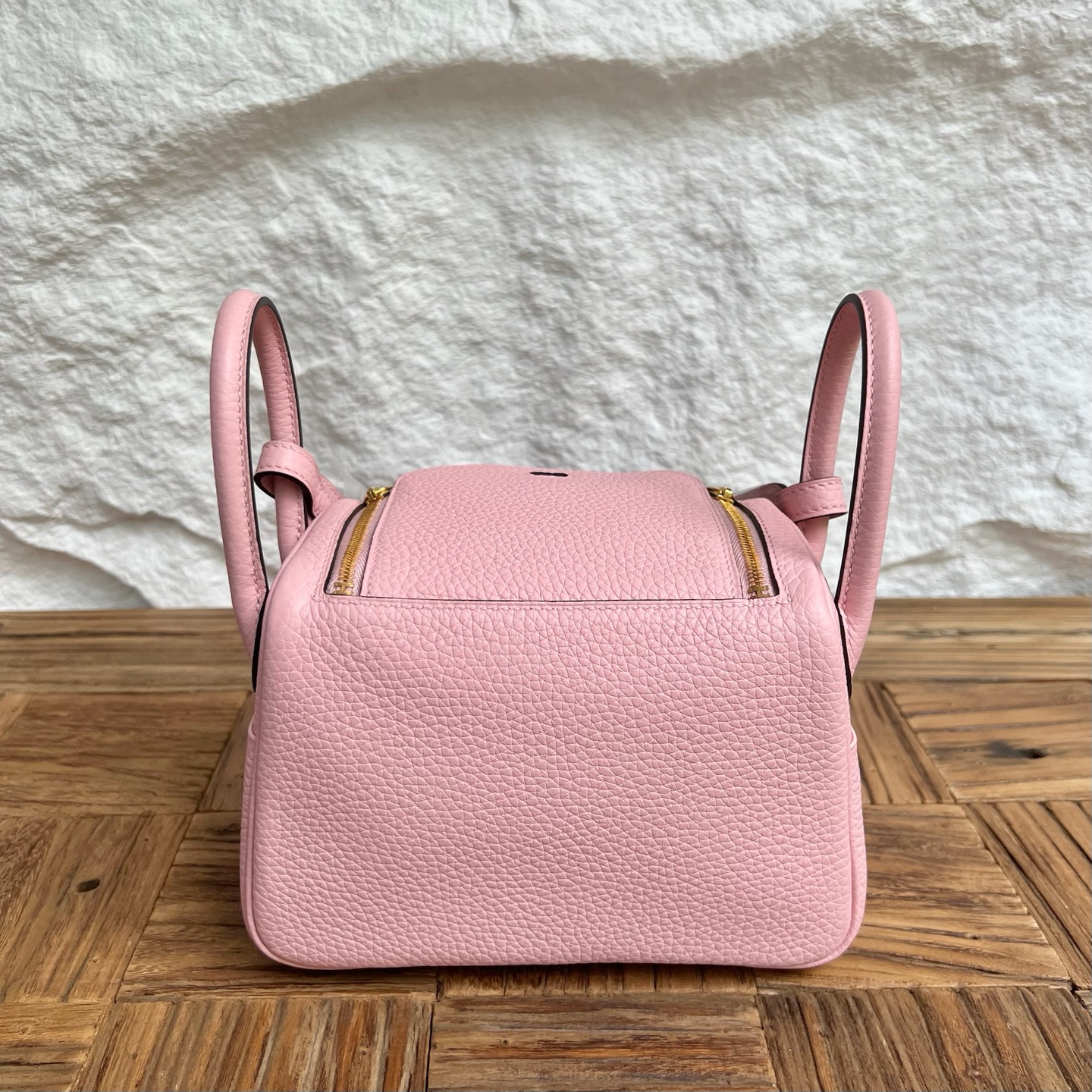 MiniLindy 19cm Clemence original imported tc large cowhide leather Color: 3Q new pink Fully handmade wax stitching Gold buckle customized✈️ - Image 4
