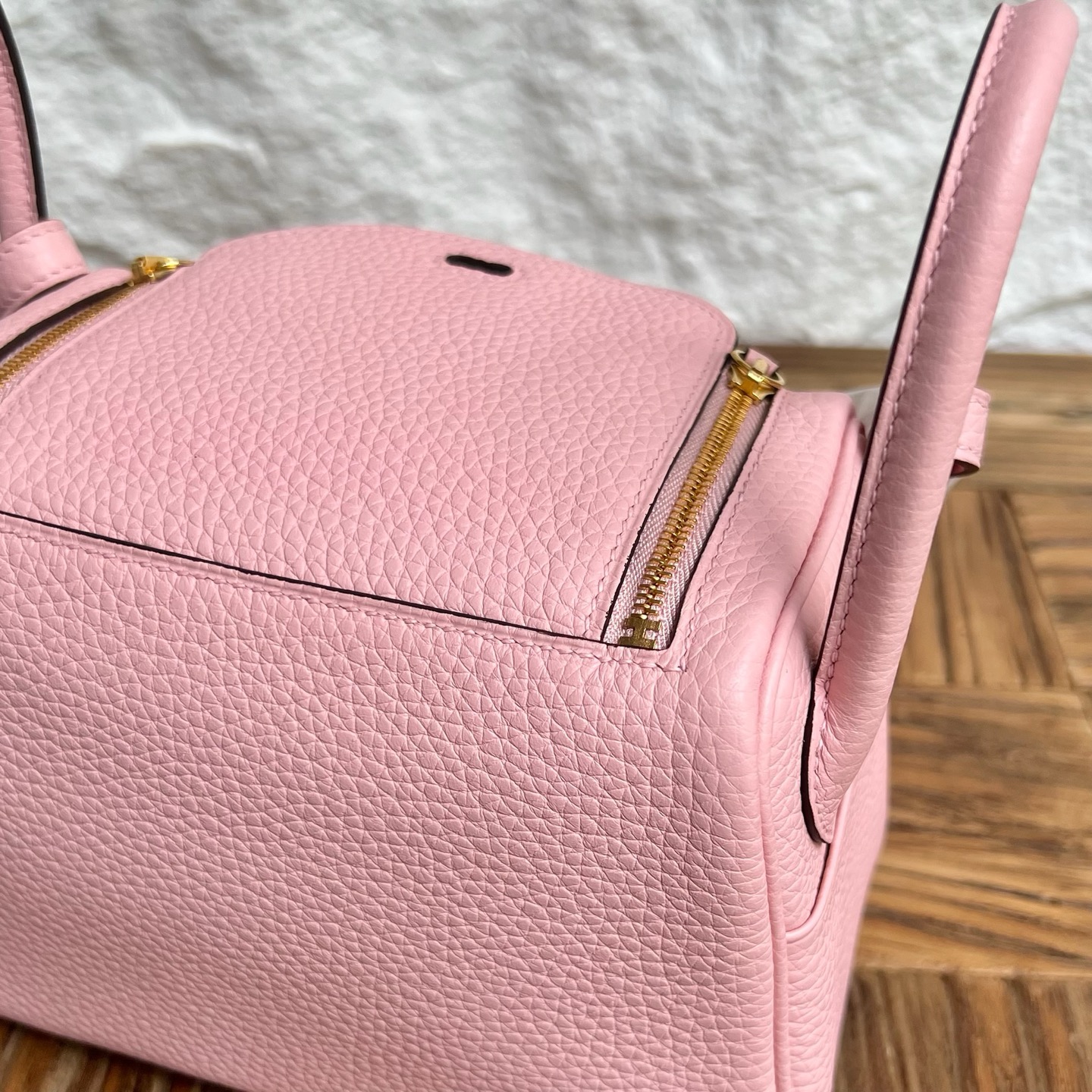 MiniLindy 19cm Clemence original imported tc large cowhide leather Color: 3Q new pink Fully handmade wax stitching Gold buckle customized✈️ - Image 5