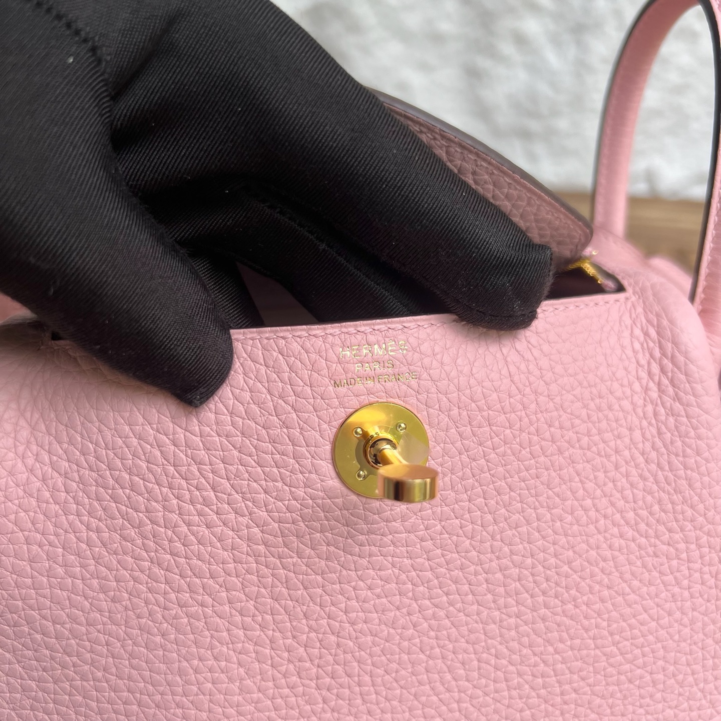 MiniLindy 19cm Clemence original imported tc large cowhide leather Color: 3Q new pink Fully handmade wax stitching Gold buckle customized✈️ - Image 8