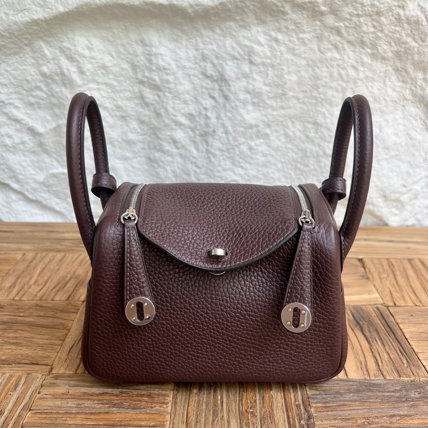 Spot Mini Lindy 19cm Clemence original imported tc large cowhide Color: 0G saddle red Rouge Sellier Fully handmade wax stitching Silver buckle Stock