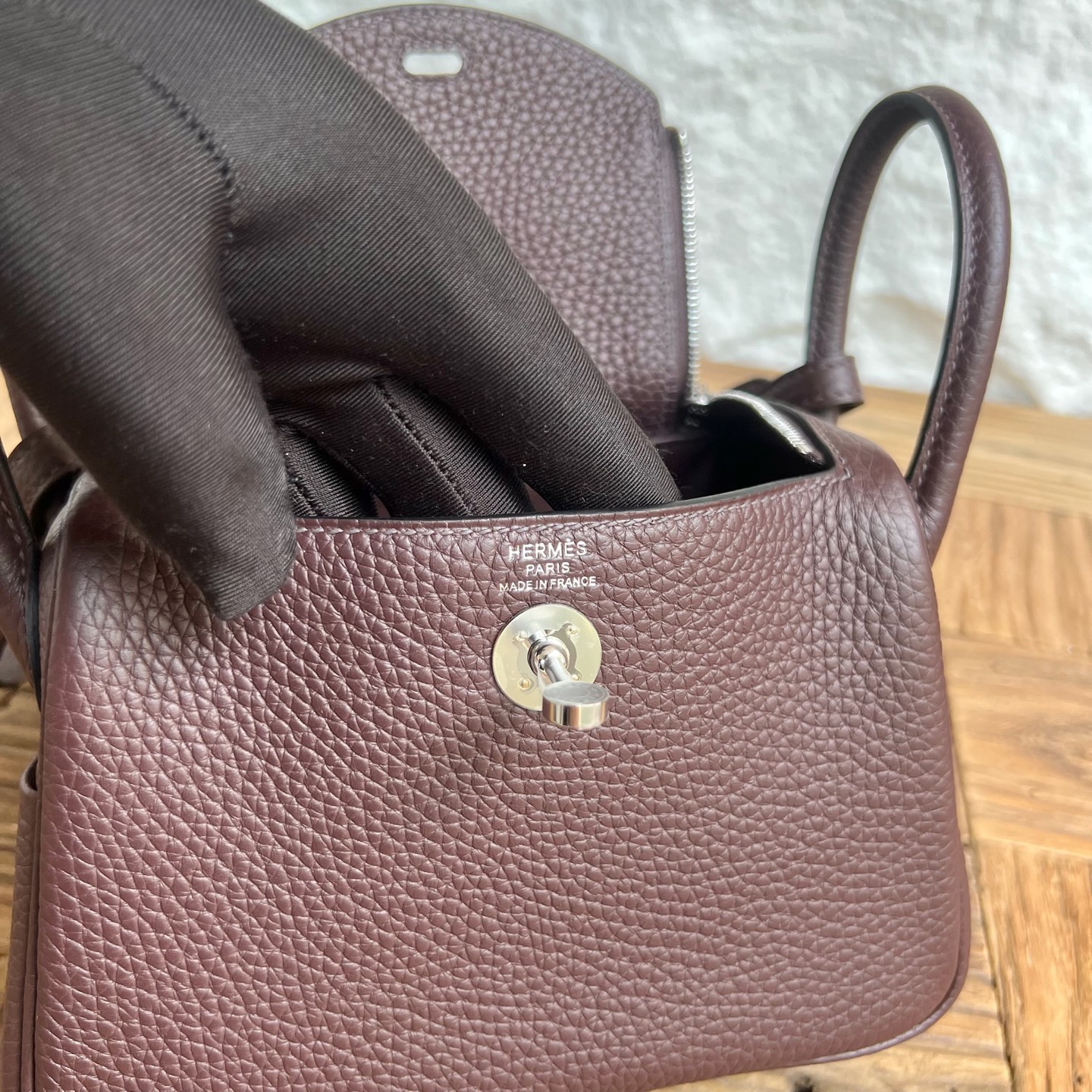 Spot Mini Lindy 19cm Clemence original imported tc large cowhide Color: 0G saddle red Rouge Sellier Fully handmade wax stitching Silver buckle Stock - Image 7