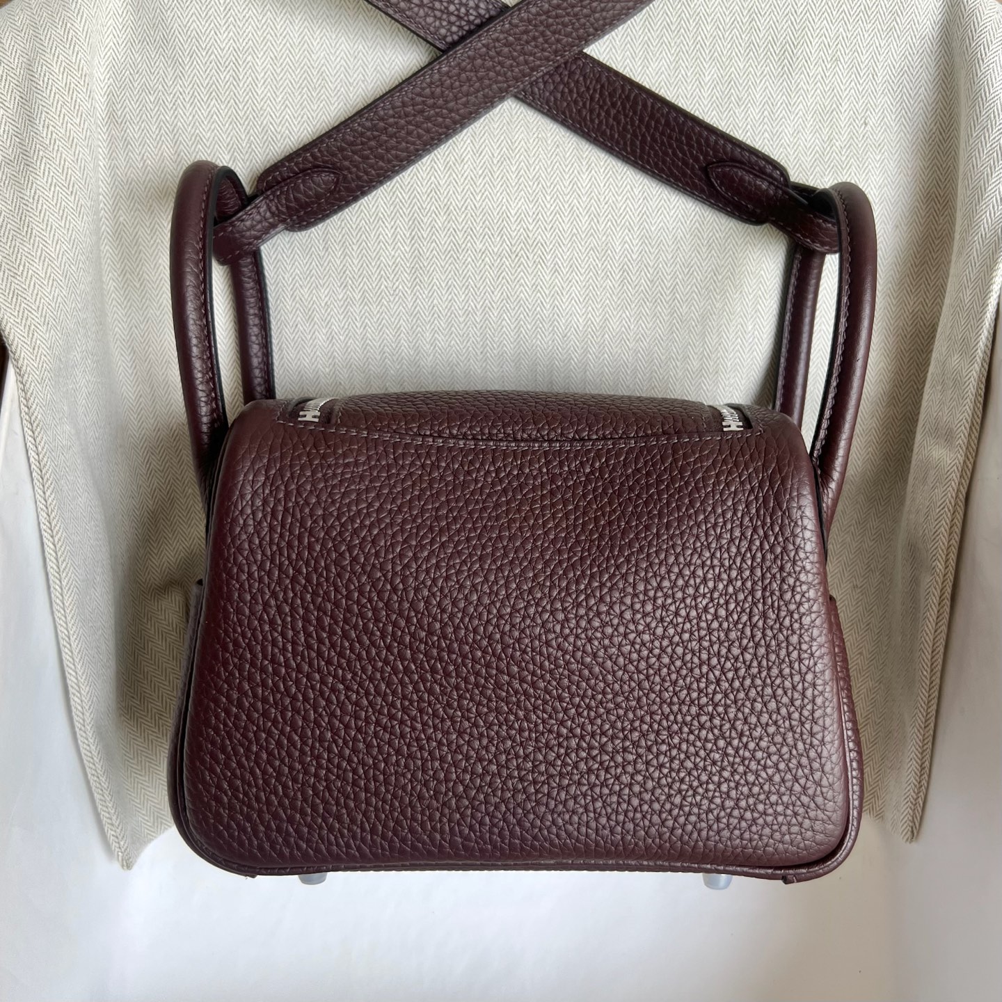 Spot Mini Lindy 19cm Clemence original imported tc large cowhide Color: 0G saddle red Rouge Sellier Fully handmade wax stitching Silver buckle Stock - Image 13