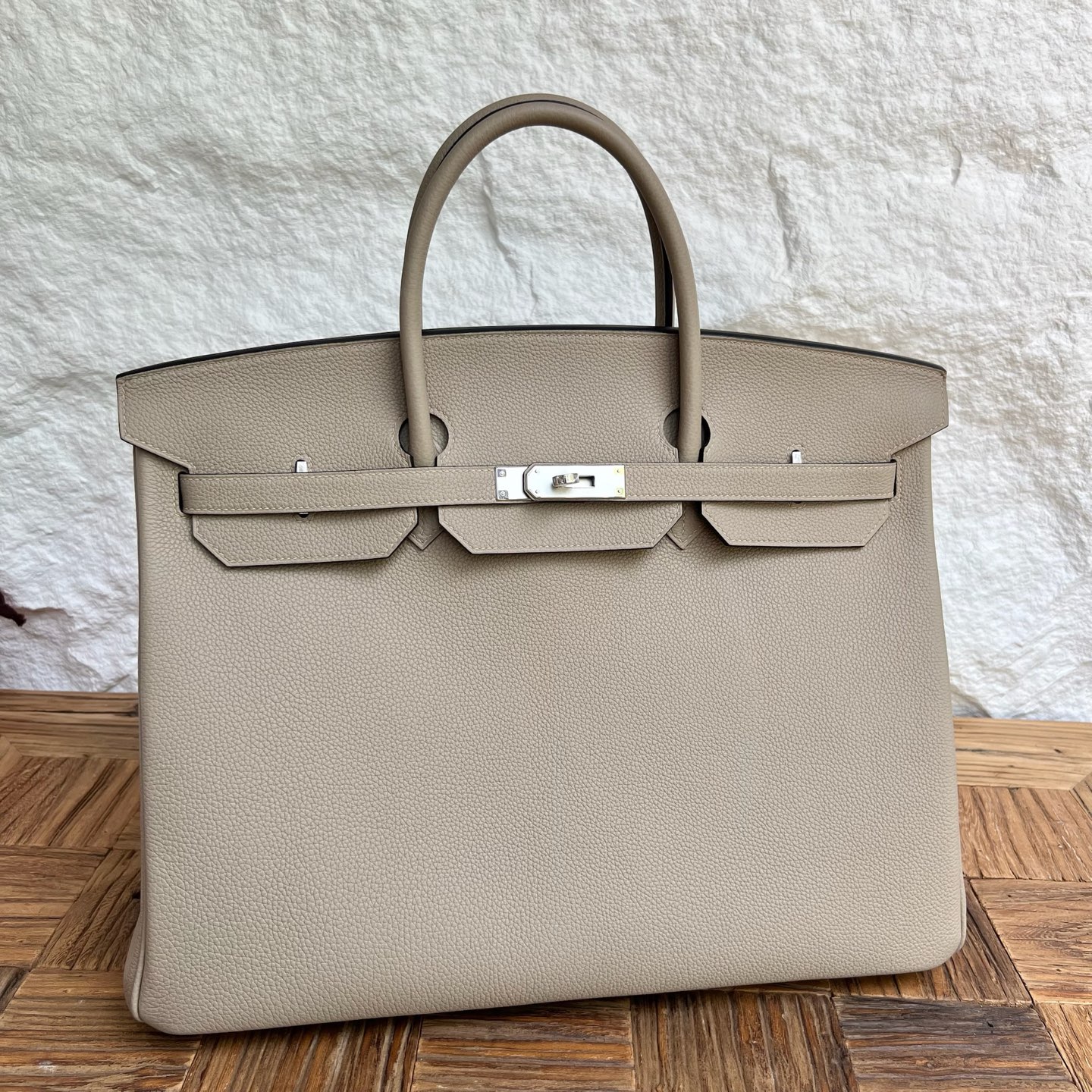 Birkin 40cm Togo original imported German calfskin Color: Ck81 turtle dove gray Fully handmade wax stitching Silver buckle customized✈️ - Image 11