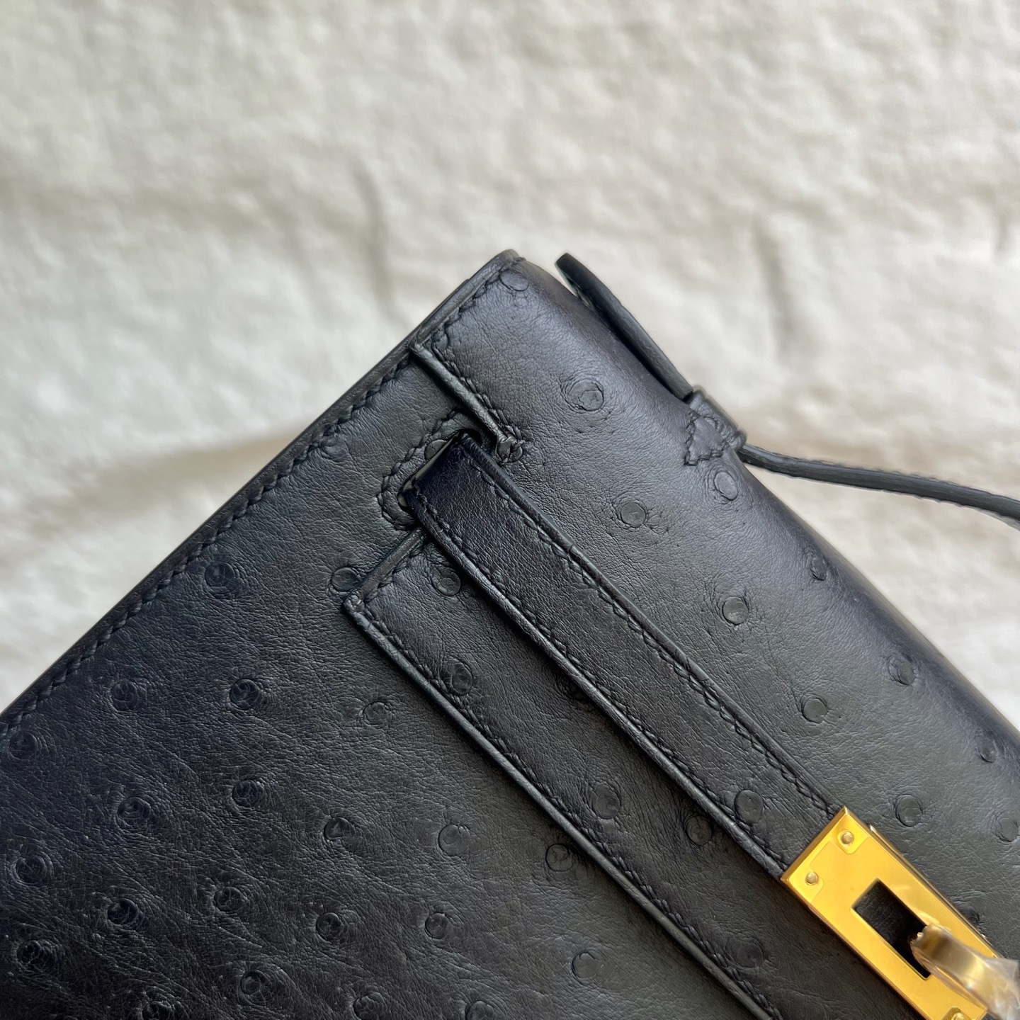 Spot MiniKelly Pochette 22cm Ostrich original imported South African ostrich skin Color: Ck89 black Noir Fully Handmade - Image 2