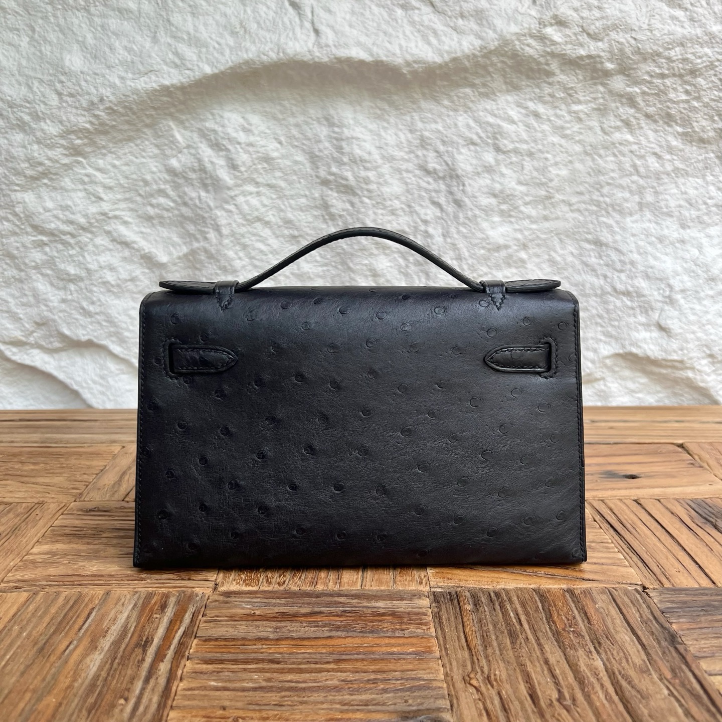 Spot MiniKelly Pochette 22cm Ostrich original imported South African ostrich skin Color: Ck89 black Noir Fully Handmade - Image 4