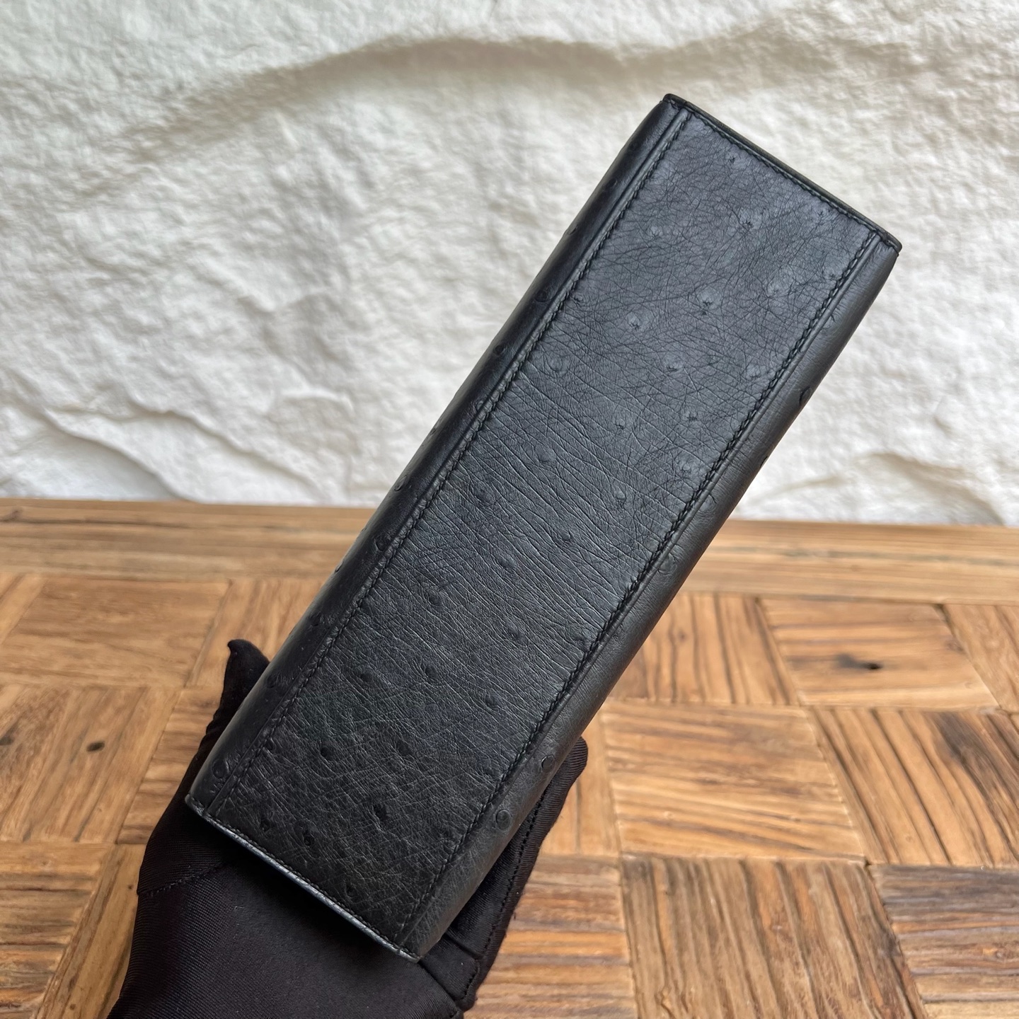 Spot MiniKelly Pochette 22cm Ostrich original imported South African ostrich skin Color: Ck89 black Noir Fully Handmade - Image 9