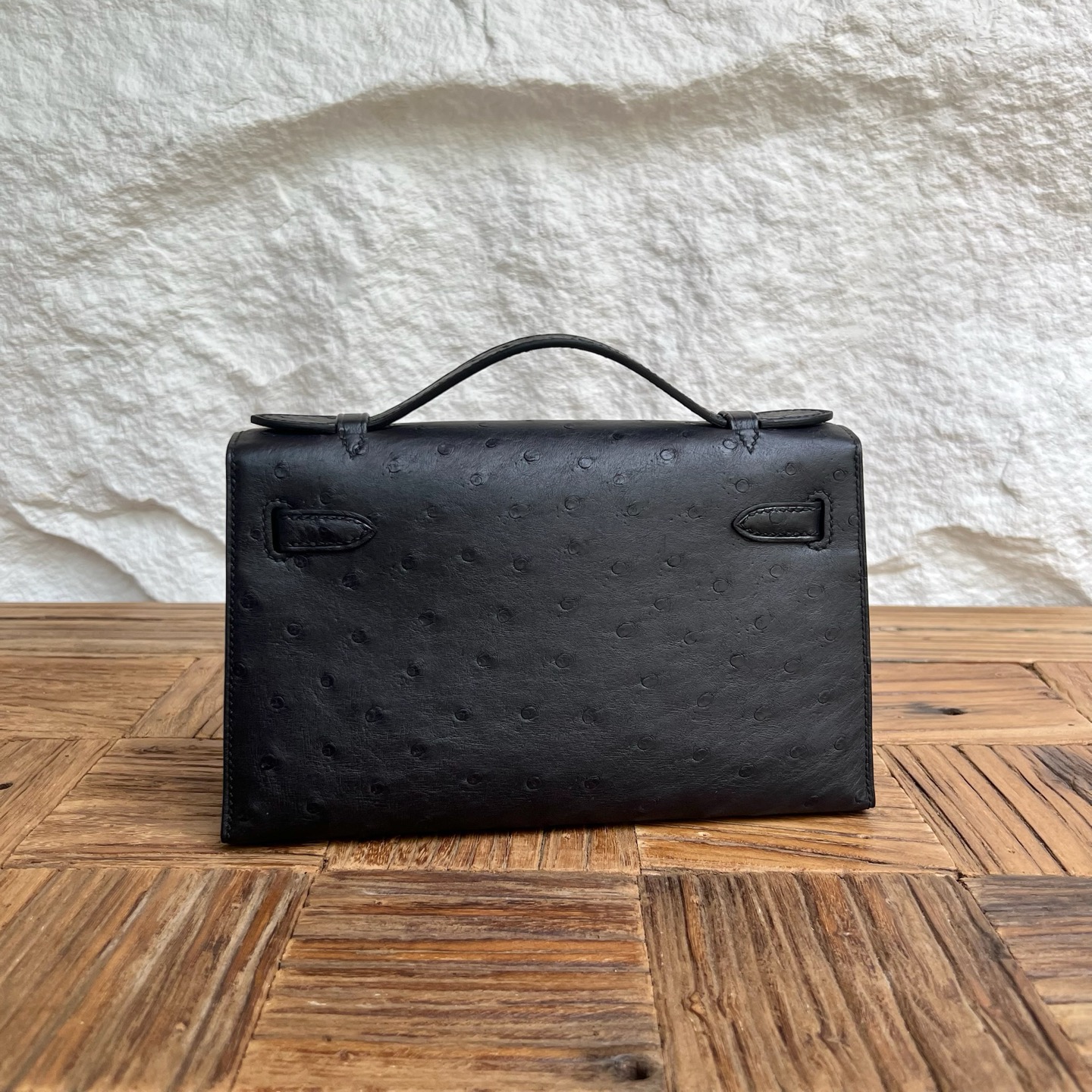 Spot MiniKelly Pochette 22cm Ostrich original imported South African ostrich skin Color: Ck89 black Noir Fully Handmade - Image 11