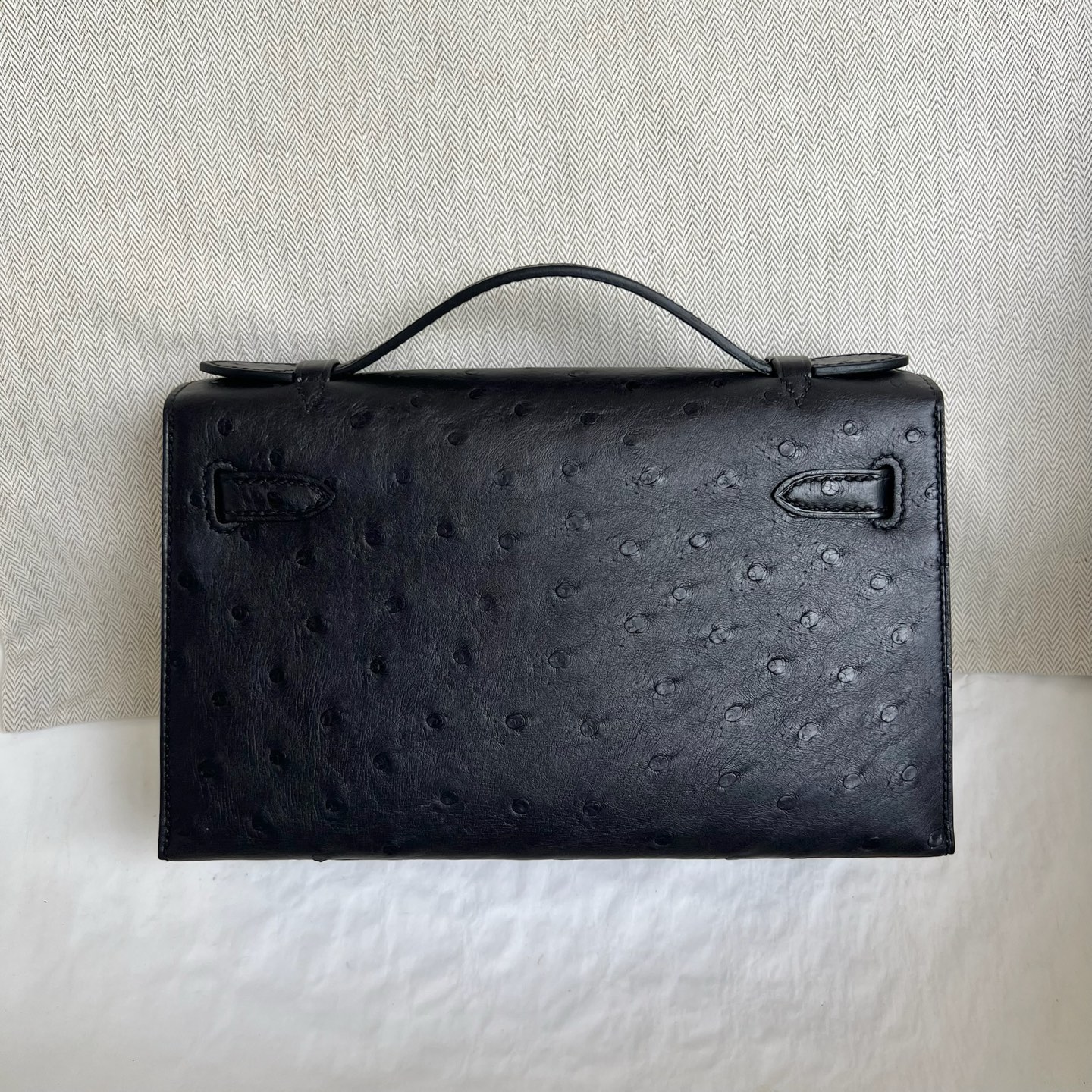 Spot MiniKelly Pochette 22cm Ostrich original imported South African ostrich skin Color: Ck89 black Noir Fully Handmade - Image 13