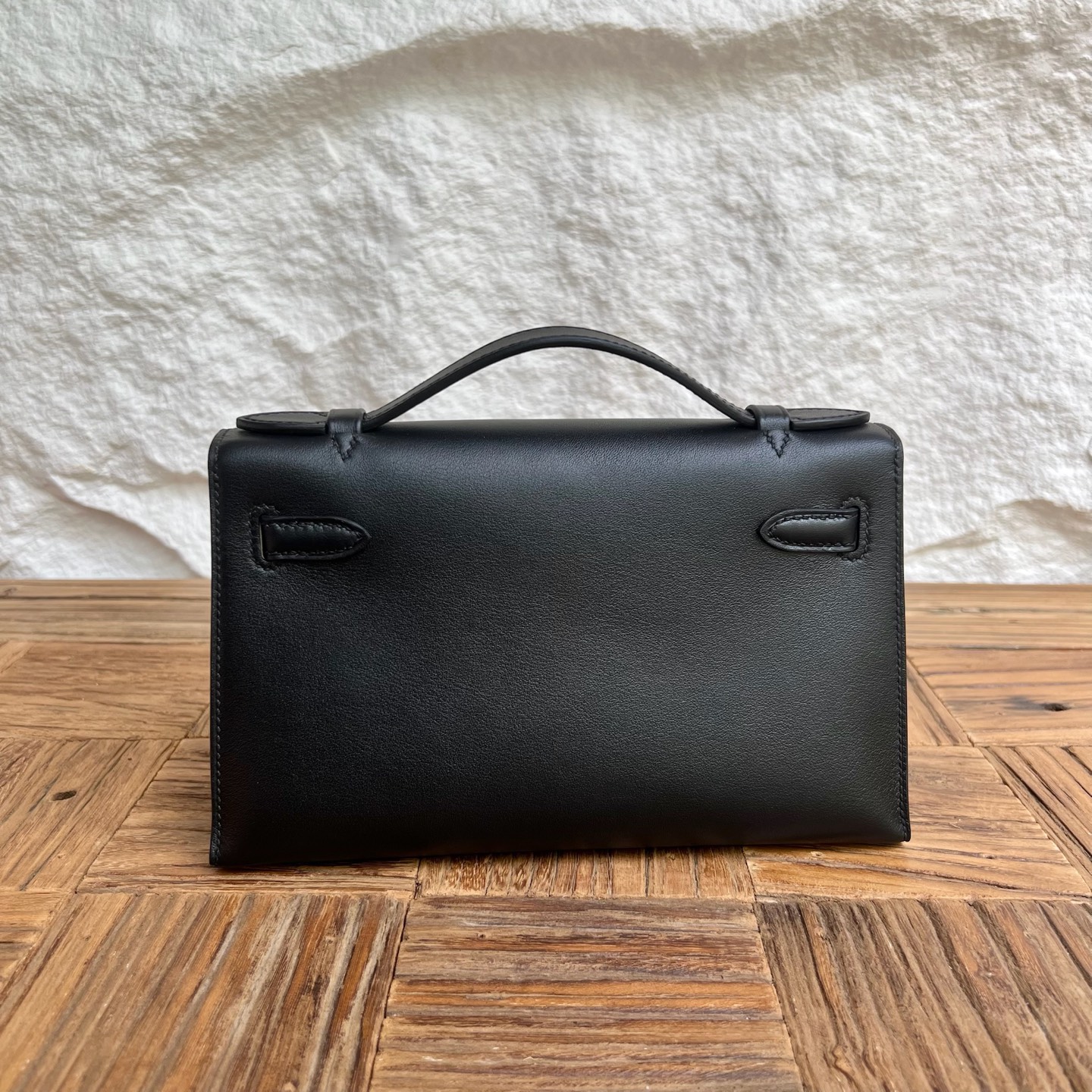 Mini Kelly Pochette 22cm Swift Color: Ck89 black with I2 cream white inside Fully handmade wax stitching Silver buckle customized✈️ - Image 11