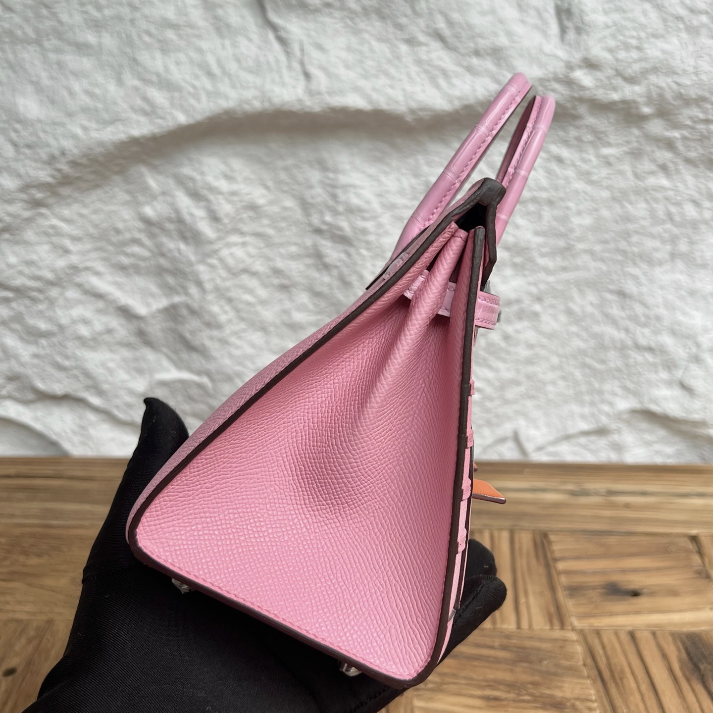 In stock🌟 Birkin 20cm limited edition cherry blossom pink small house🏠 Fully handmade wax stitching Silver buckle Stock - Image 3