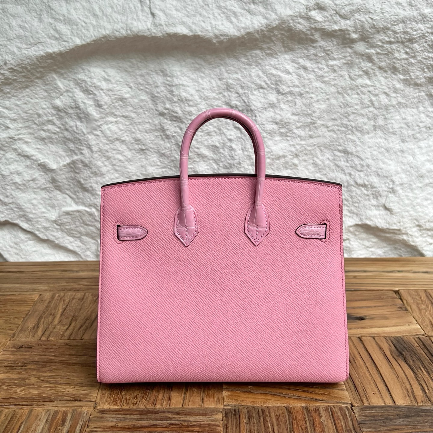 In stock🌟 Birkin 20cm limited edition cherry blossom pink small house🏠 Fully handmade wax stitching Silver buckle Stock - Image 4