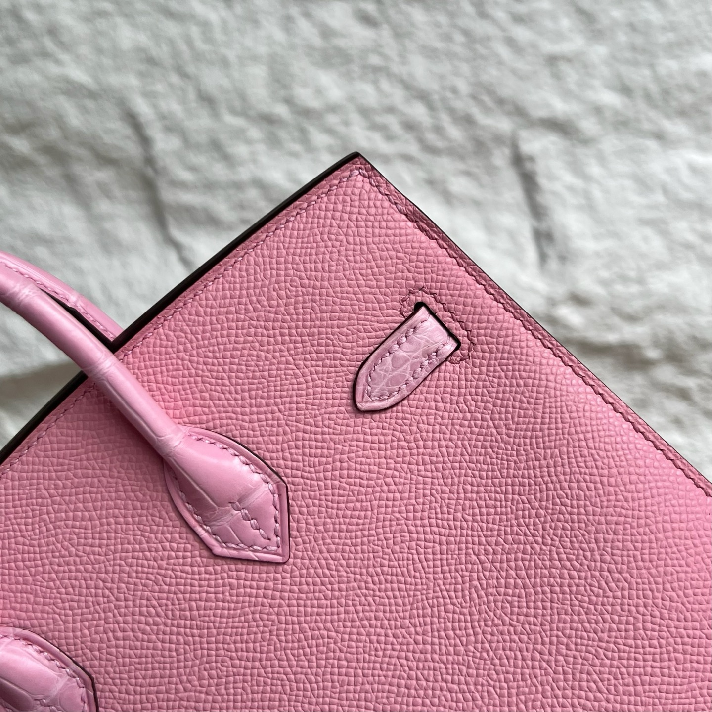 In stock🌟 Birkin 20cm limited edition cherry blossom pink small house🏠 Fully handmade wax stitching Silver buckle Stock - Image 5