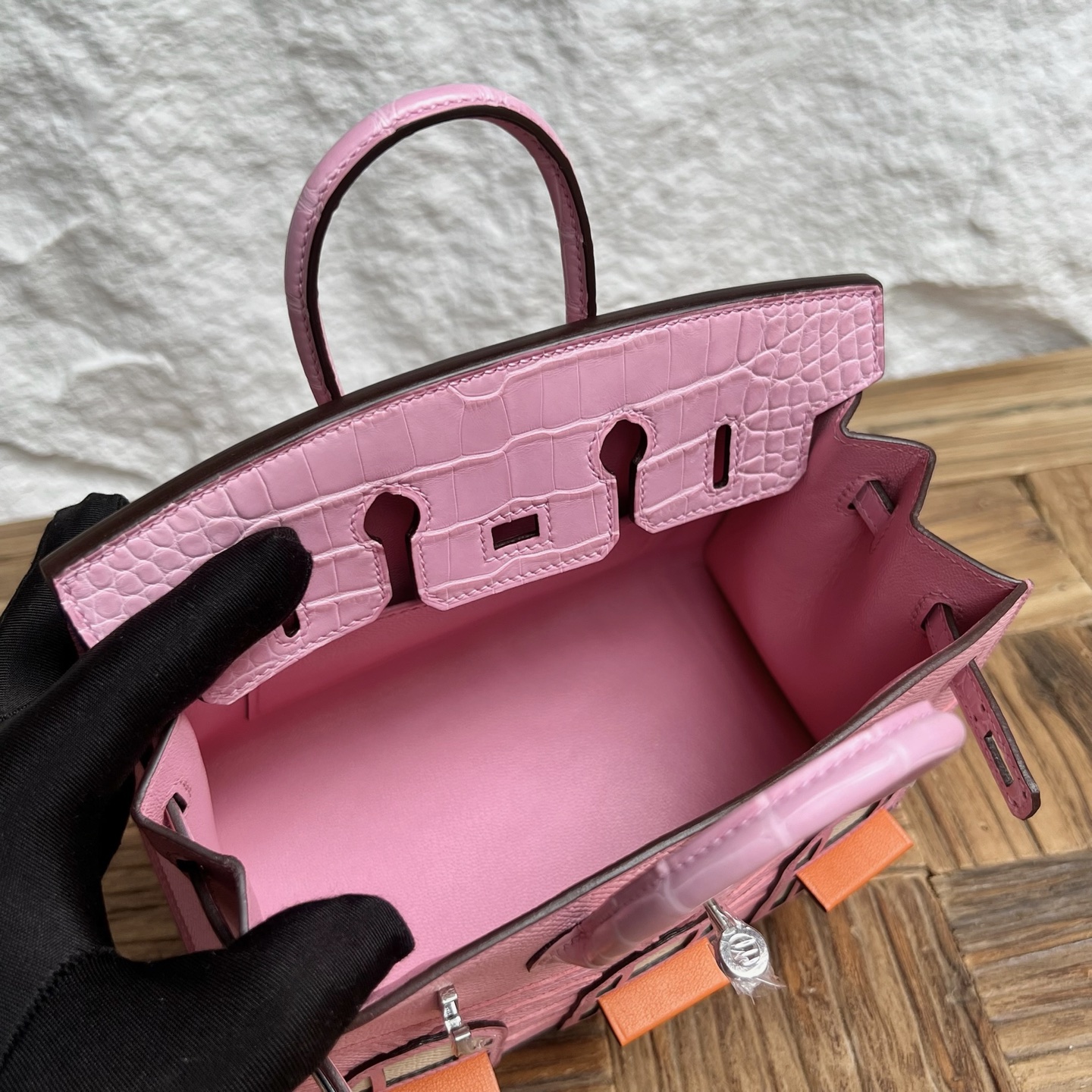 In stock🌟 Birkin 20cm limited edition cherry blossom pink small house🏠 Fully handmade wax stitching Silver buckle Stock - Image 6