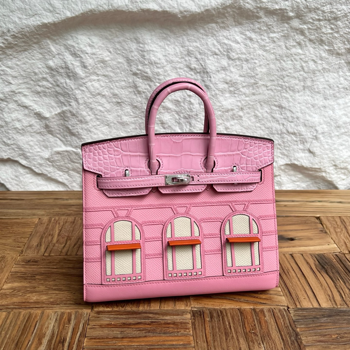 In stock🌟 Birkin 20cm limited edition cherry blossom pink small house🏠 Fully handmade wax stitching Silver buckle Stock - Image 8