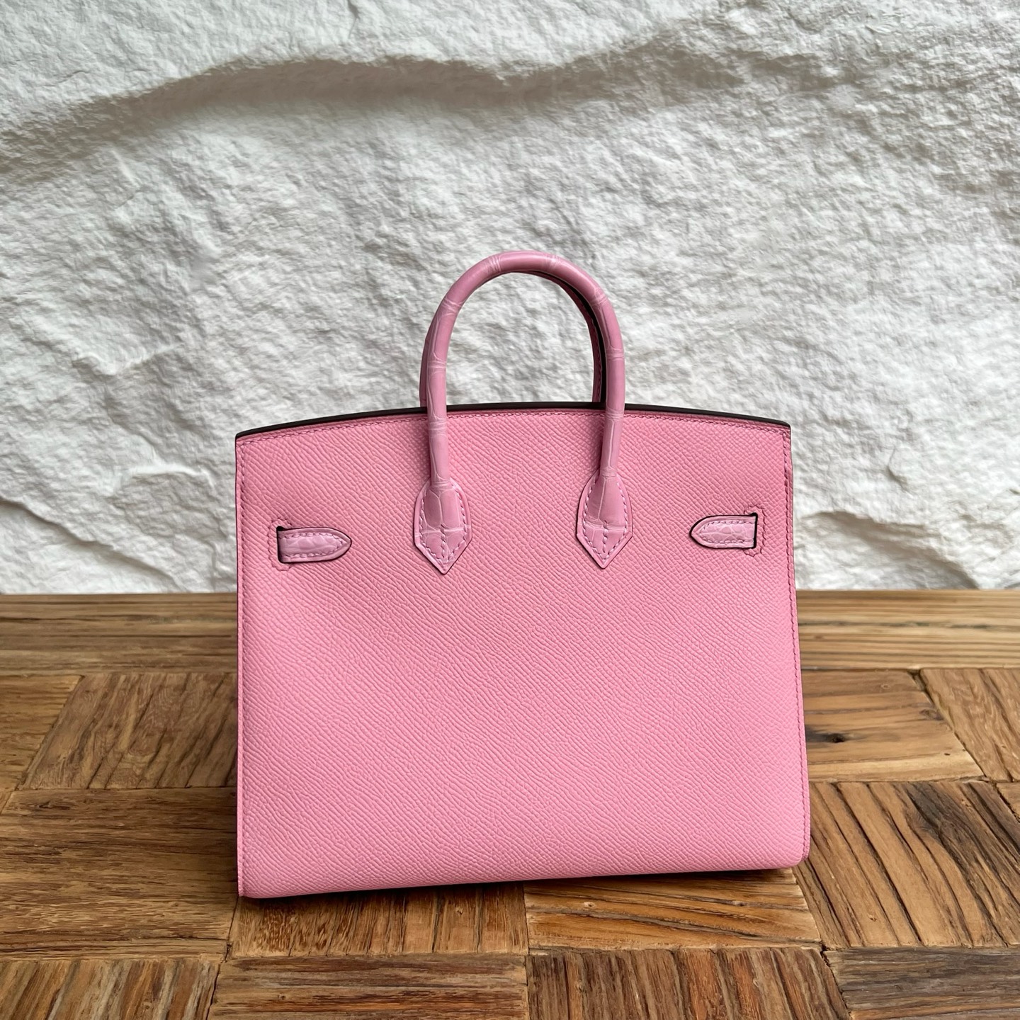 In stock🌟 Birkin 20cm limited edition cherry blossom pink small house🏠 Fully handmade wax stitching Silver buckle Stock - Image 9