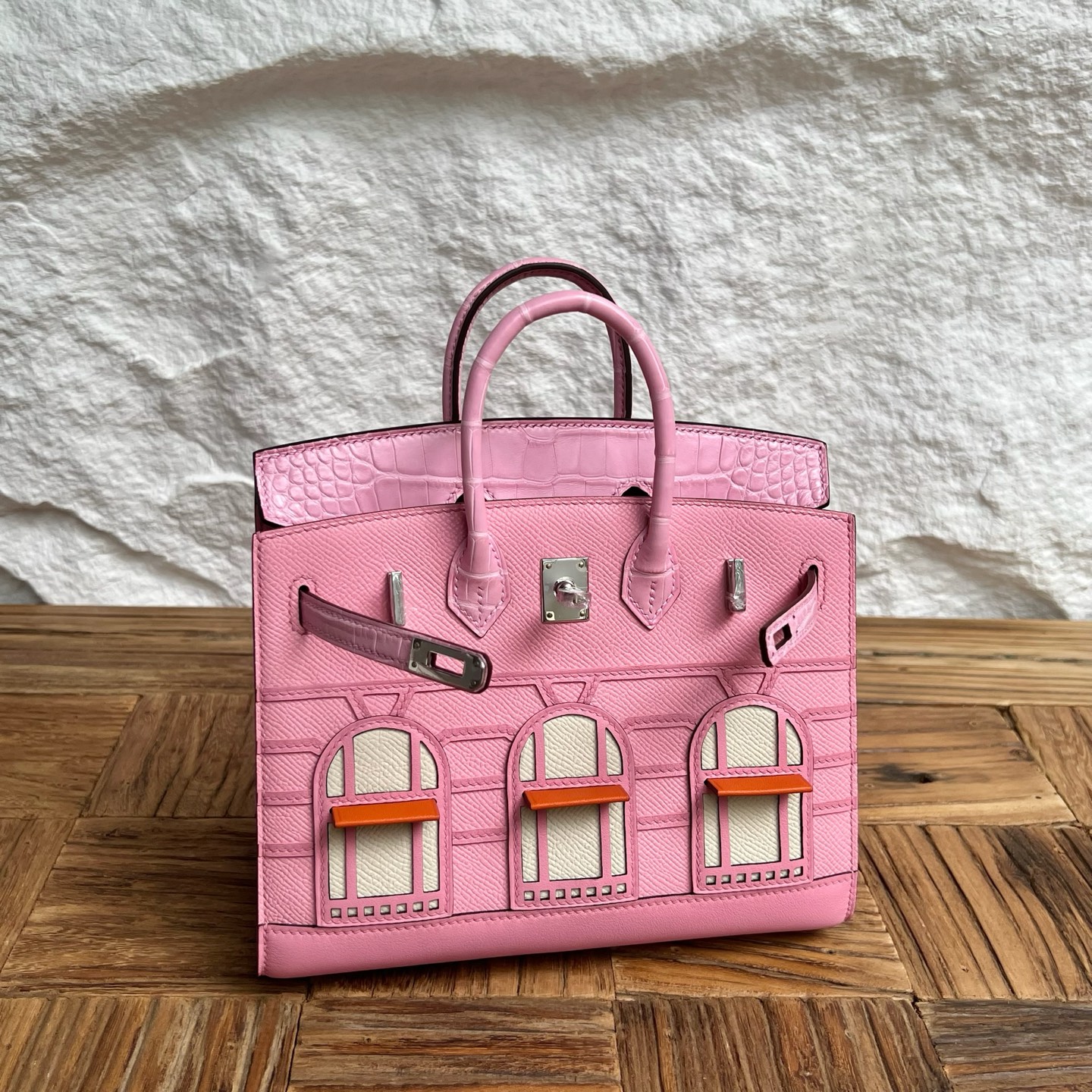 In stock🌟 Birkin 20cm limited edition cherry blossom pink small house🏠 Fully handmade wax stitching Silver buckle Stock - Image 11