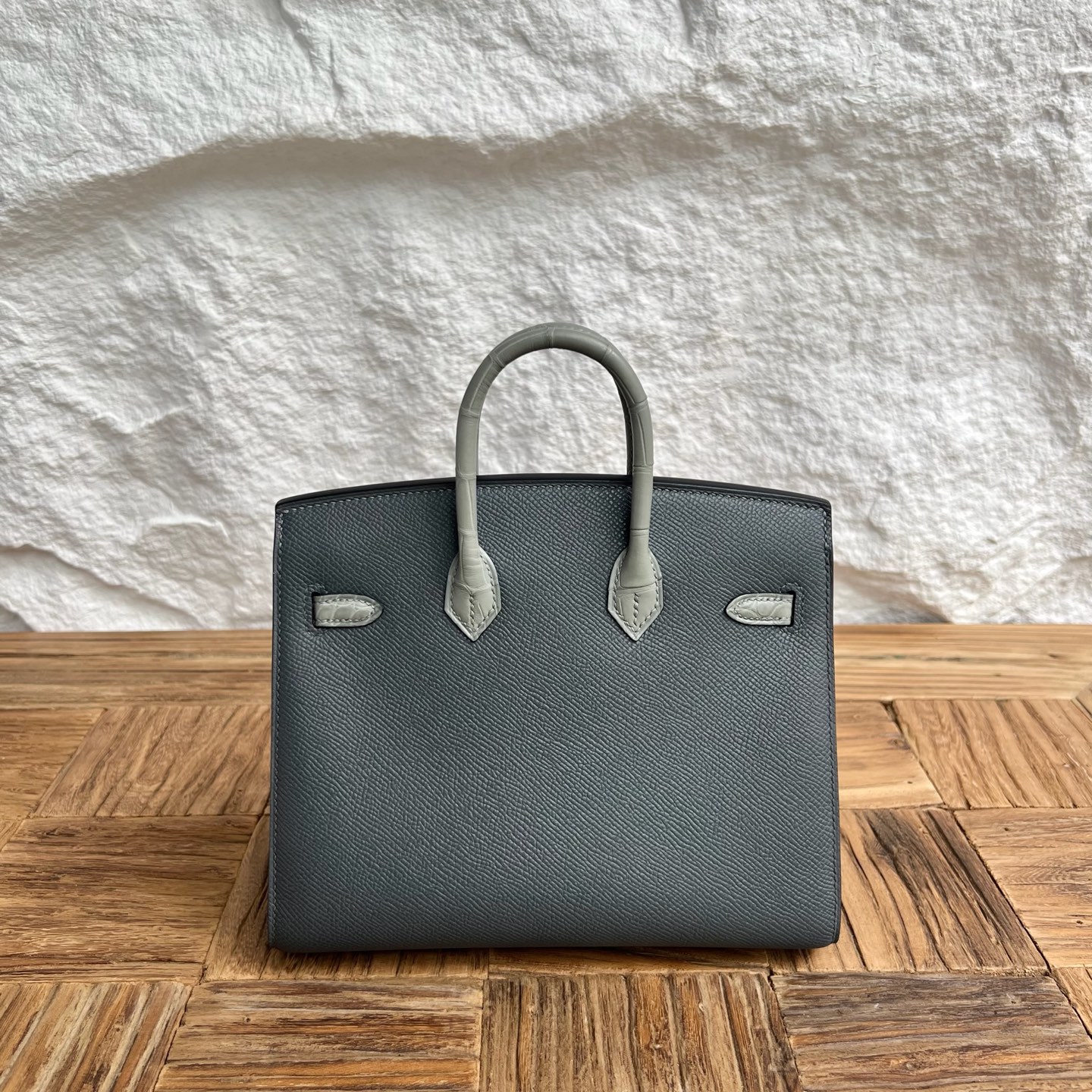 In stock Birkin 20cm limited edition gray little house🏠 Fully handmade wax stitching Light gold buckle Stock - Image 4