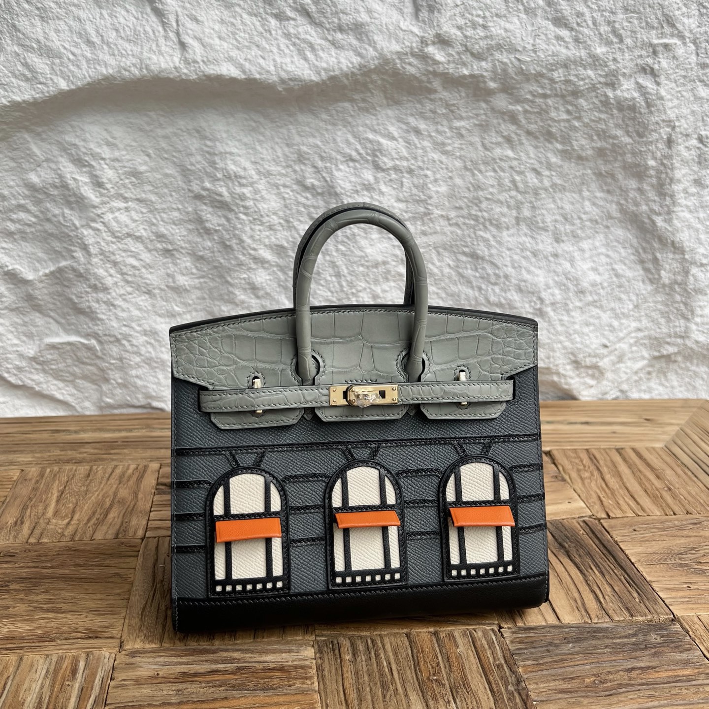 In stock Birkin 20cm limited edition gray little house🏠 Fully handmade wax stitching Light gold buckle Stock - Image 9