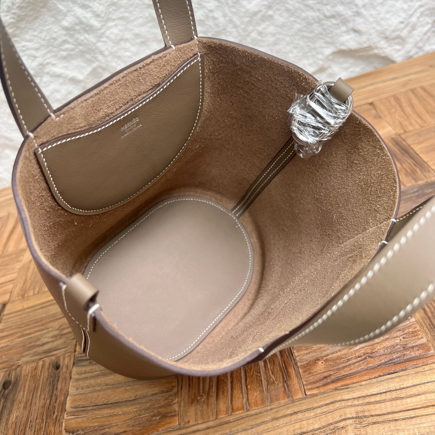 In The Loop Pig Nose Vegetable Basket 18cm Clemence/Swift Color: Ck18 elephant gray, fully handmade wax thread sewing Silver buckle customized✈️ - Image 7